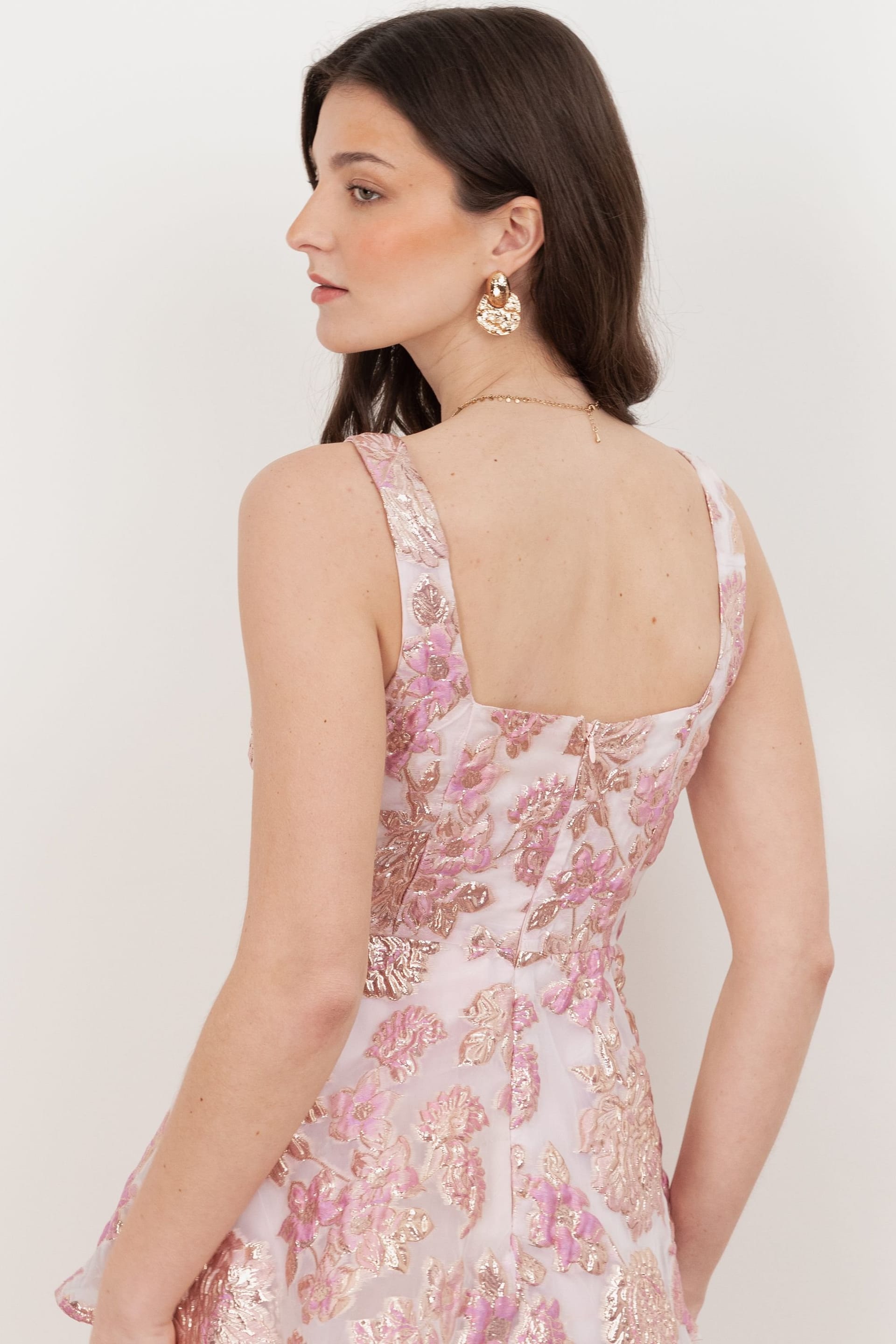 Maya Deluxe Maya Deluxe Women's Floral Jacquard Square Neck Tiered Midi Dress in Lilac - 4