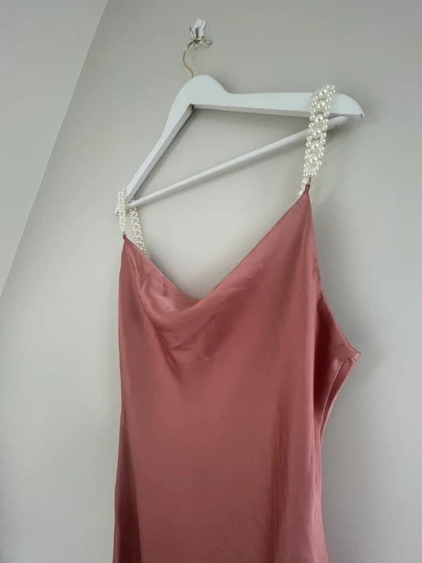River Island Rose Satin Pearl Slip Dress UK 14