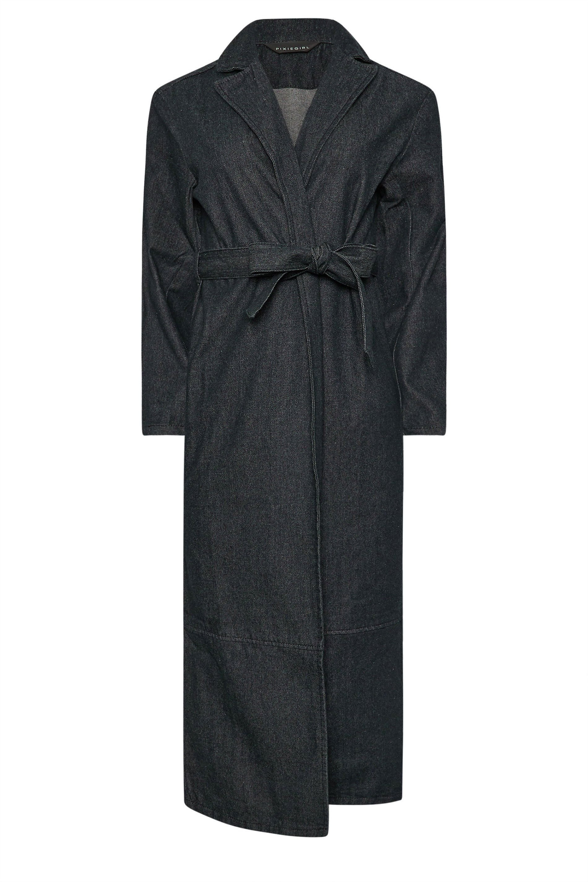 PixieGirl PixieGirl Women's Petite Denim Trench Coat in Black - 2