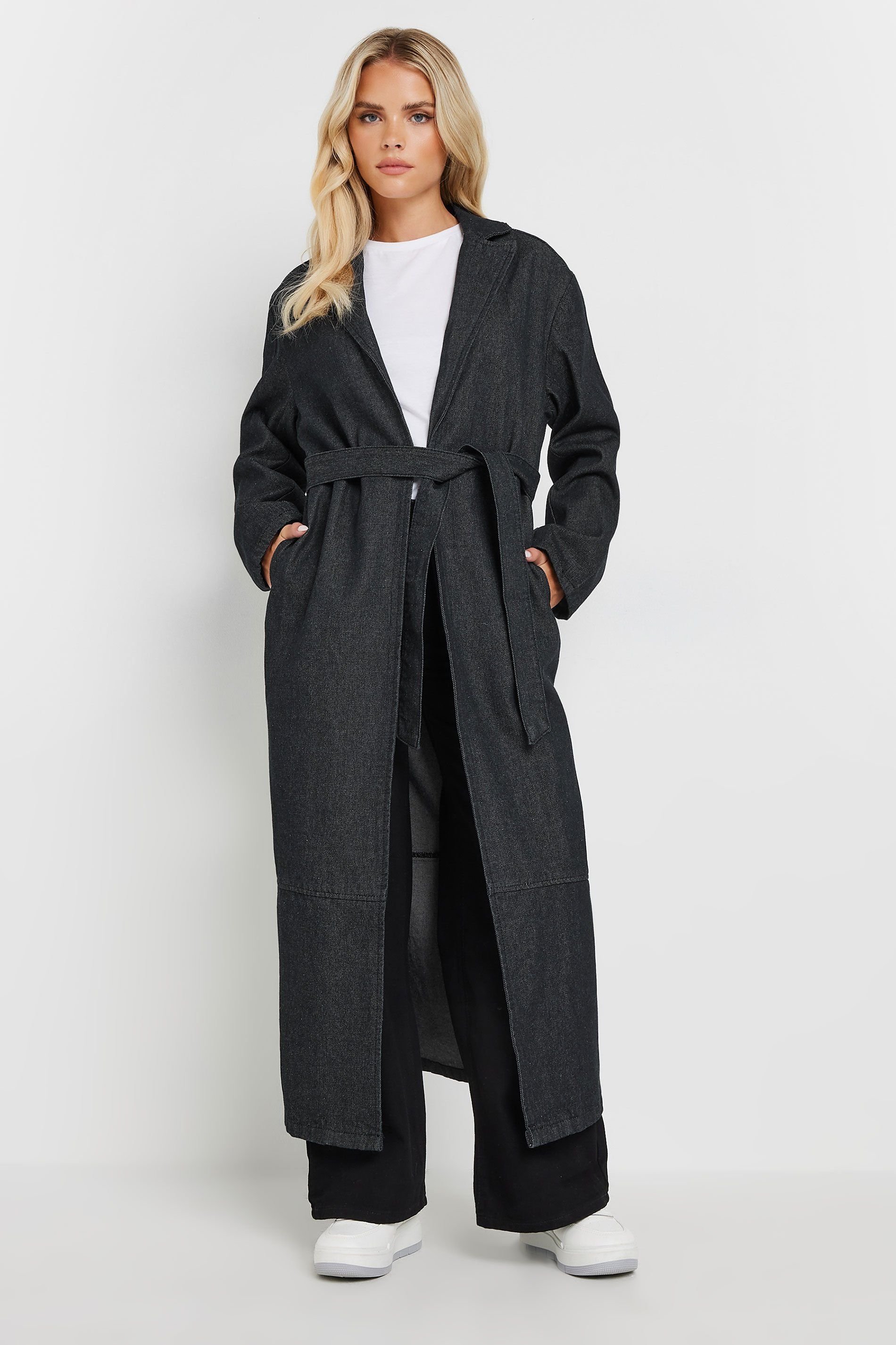 PixieGirl PixieGirl Women's Petite Denim Trench Coat in Black - 3