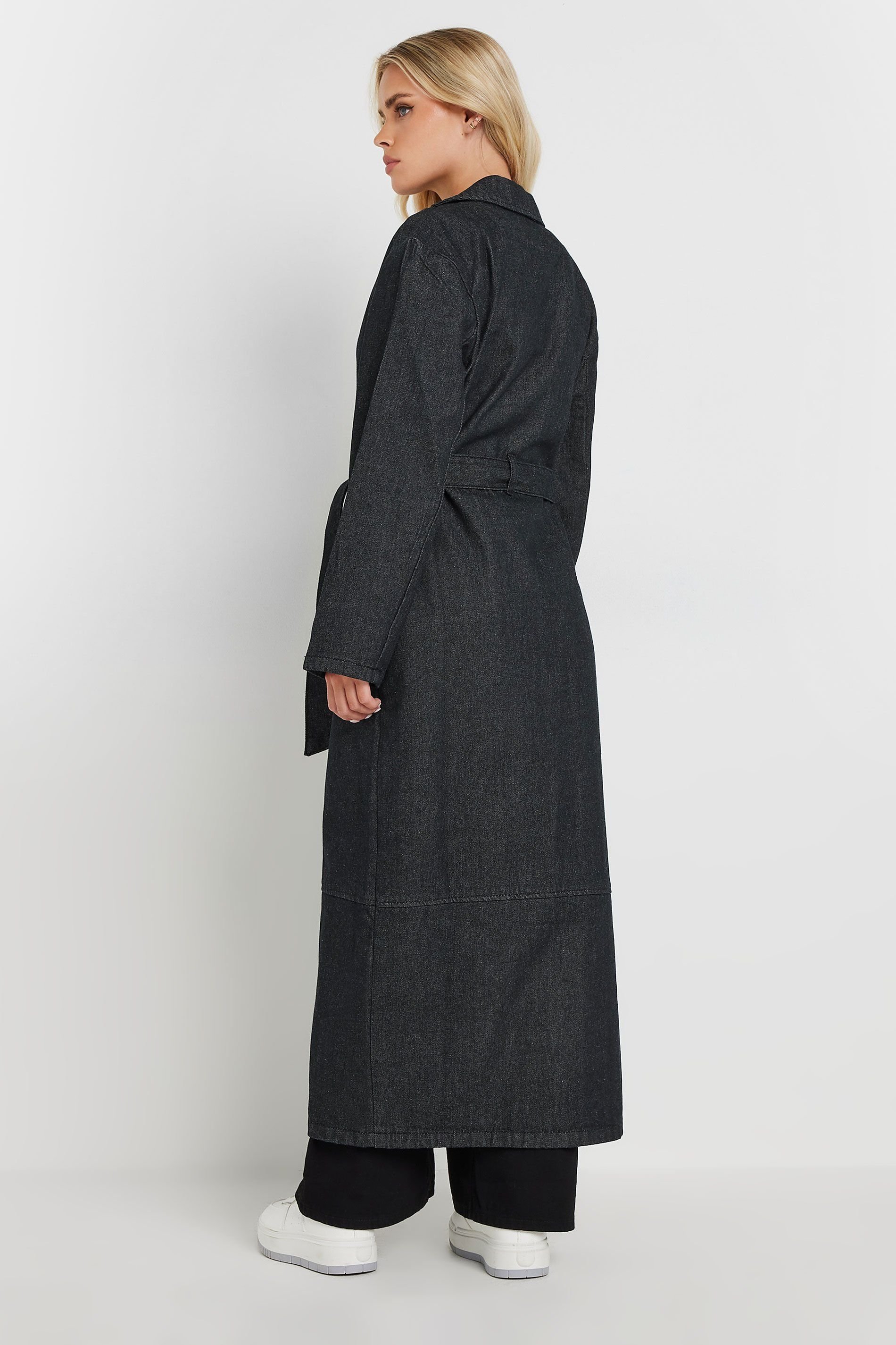 PixieGirl PixieGirl Women's Petite Denim Trench Coat in Black - 4