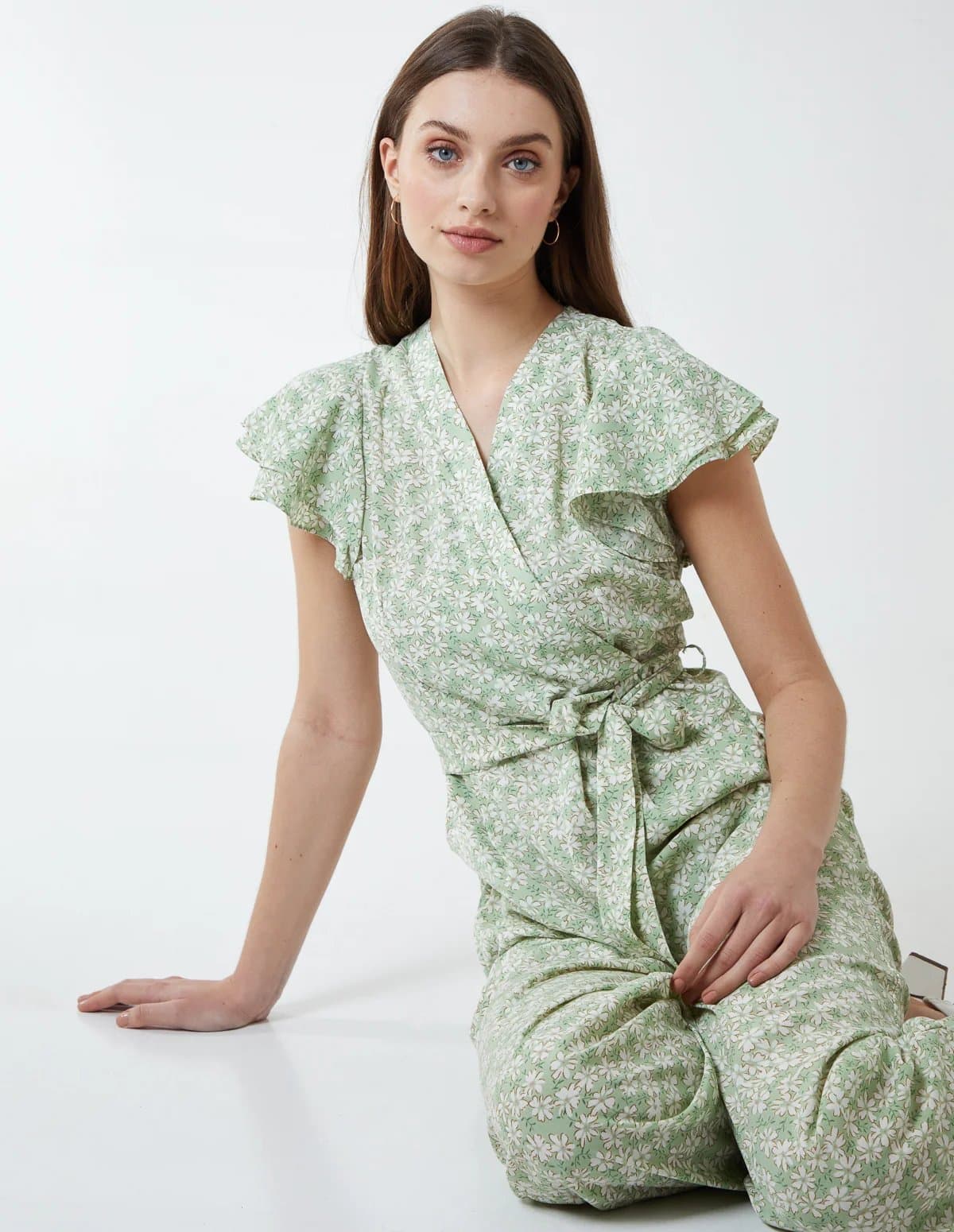 Blue Vanilla Wrap Front Frill Sleeve Jumpsuit