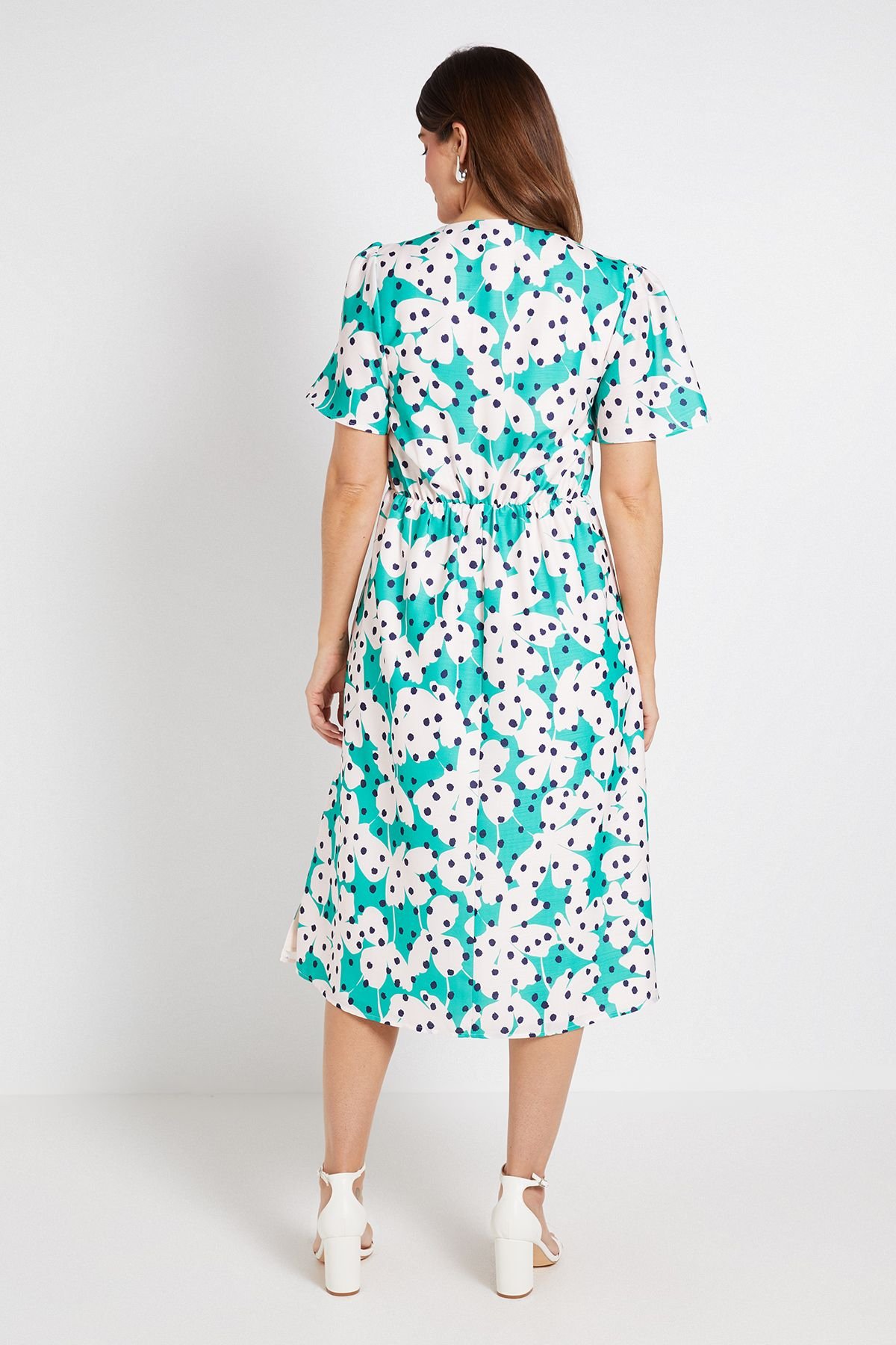 Wallis Wallis Women's Floral Polka Dot Tie Front Midi Dress in Green - 3