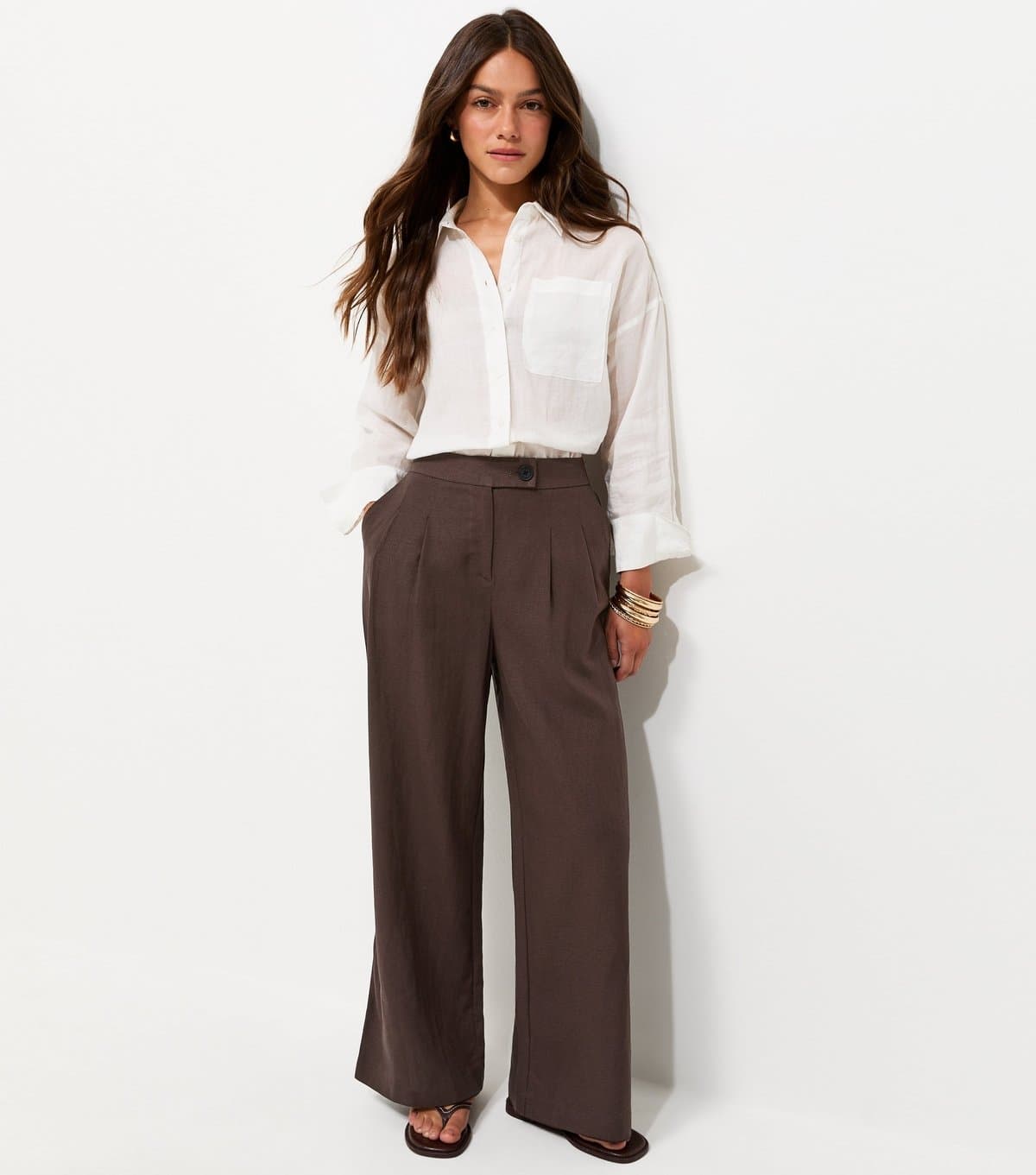 New Look Women's Petite Brown Linen Rich Tailored Trousers New Look