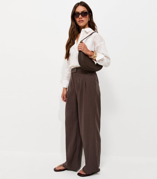 New Look Women's Petite Brown Linen Rich Tailored Trousers New Look - 2
