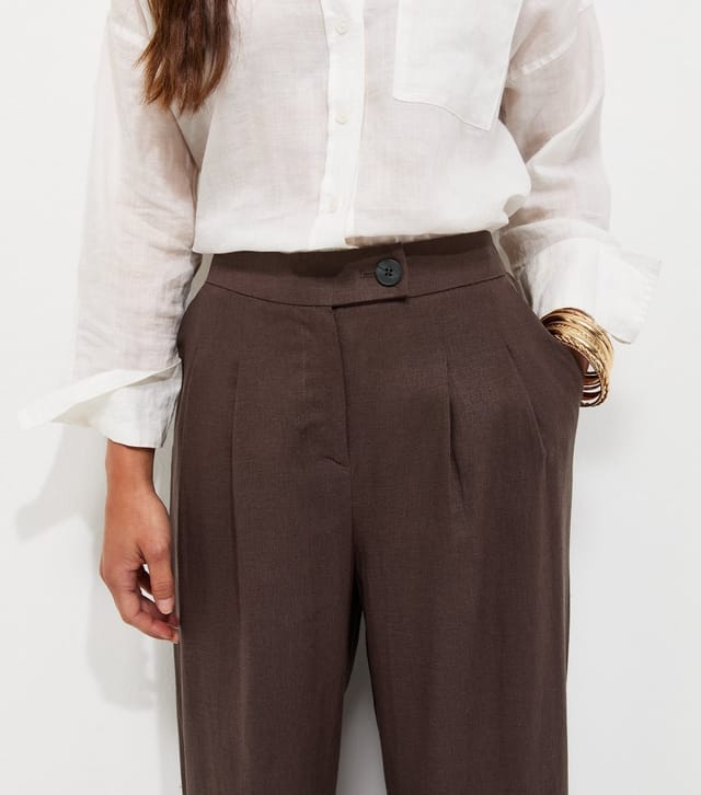 New Look Women's Petite Brown Linen Rich Tailored Trousers New Look - 3
