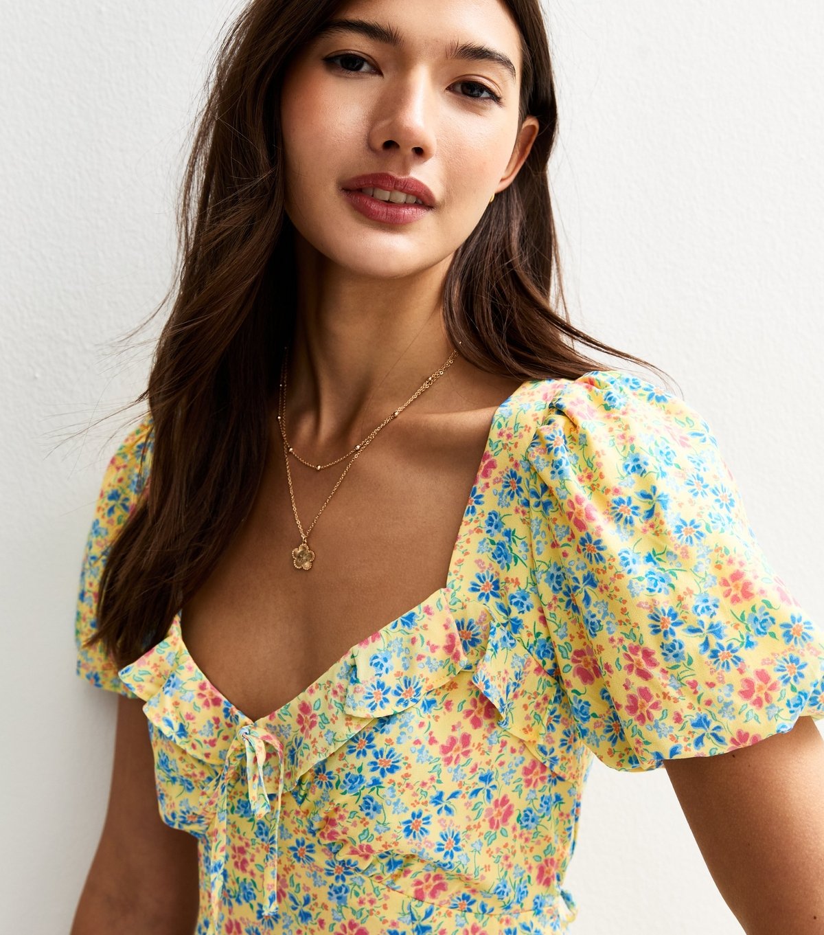 New Look Women's Yellow Floral Print Ruffle Trim Mini Dress New Look - 3