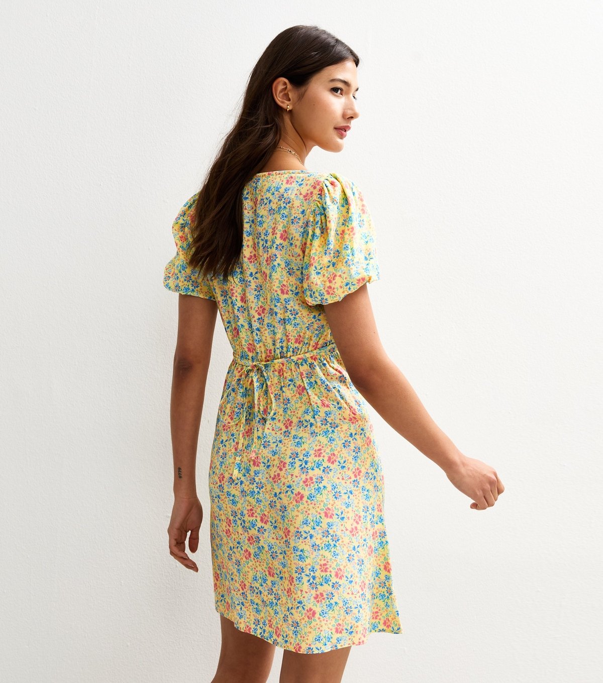 New Look Women's Yellow Floral Print Ruffle Trim Mini Dress New Look - 4