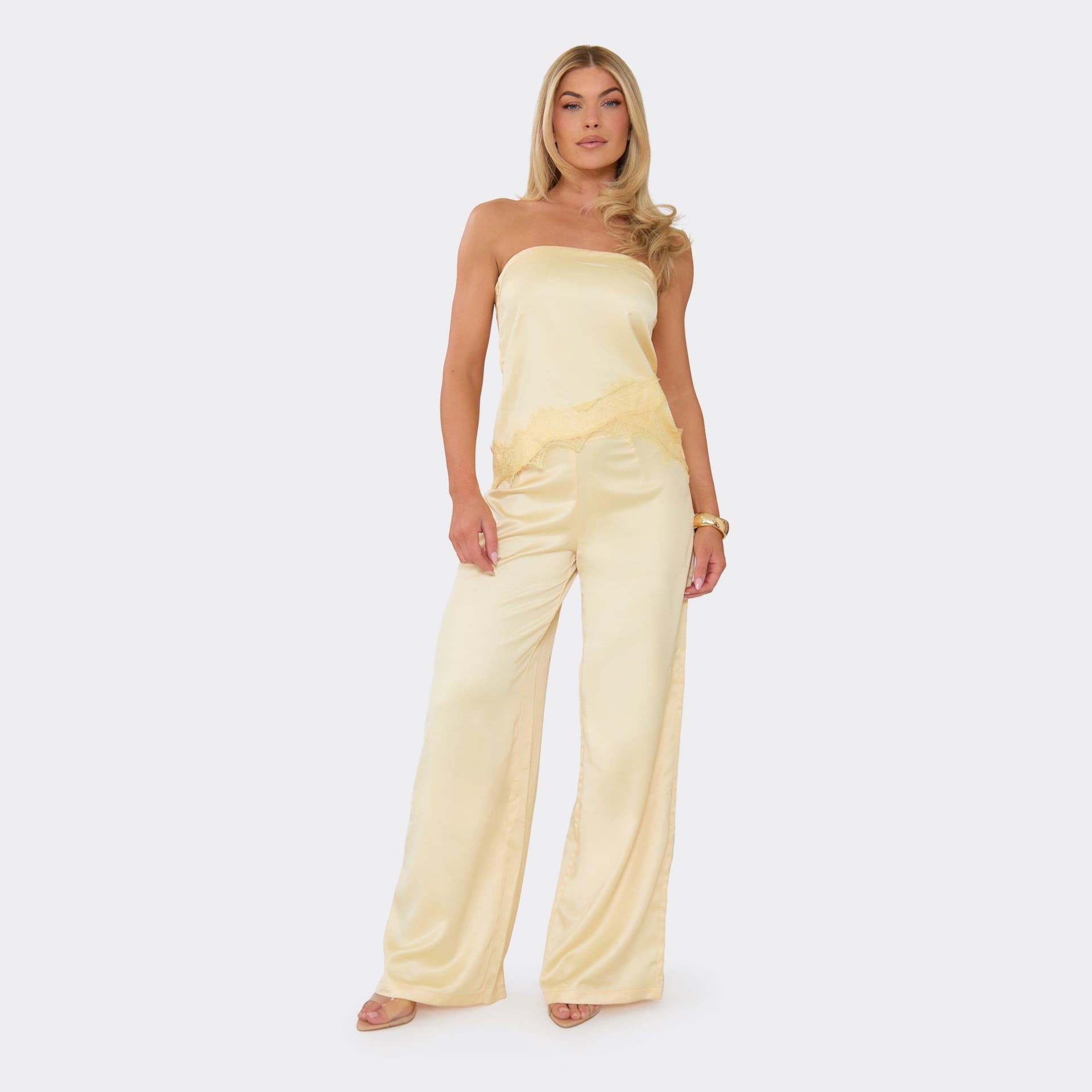 EGO Low Rise Trousers In Lemon Satin, Women's Size UK 6
