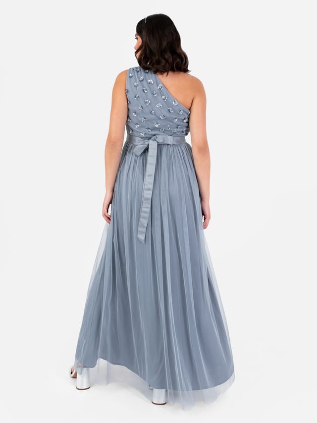 Maya Deluxe Maya Deluxe Women's Embellished One Shoulder Maxi Dress in Blue - 3