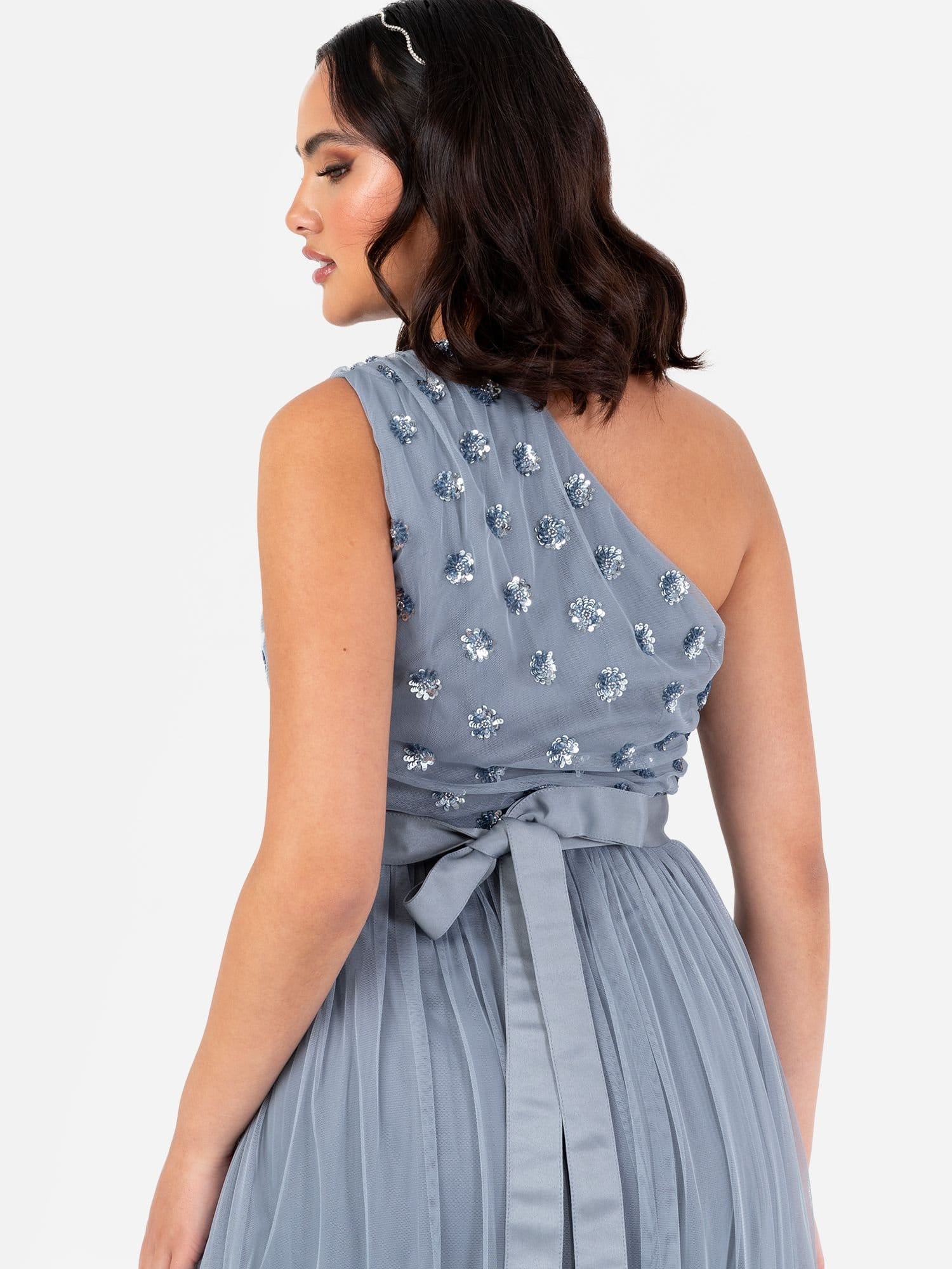 Maya Deluxe Maya Deluxe Women's Embellished One Shoulder Maxi Dress in Blue - 4