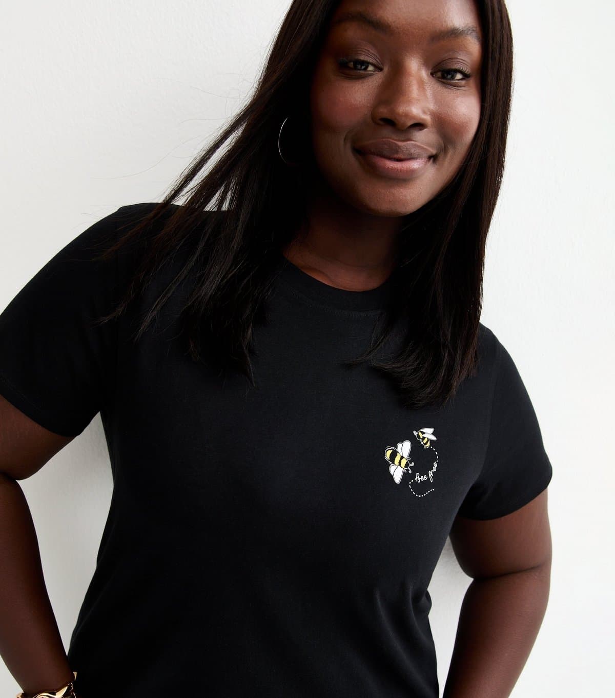 New Look Women's Plus Size Black Bee Free Relaxed T-Shirt Curves New Look