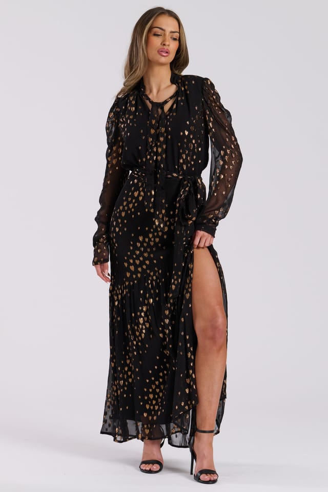 Finding Friday Finding Friday Women's Metallic Jacquard Aline Maxi Skirt With Ruffle Detail in Bronze - 2