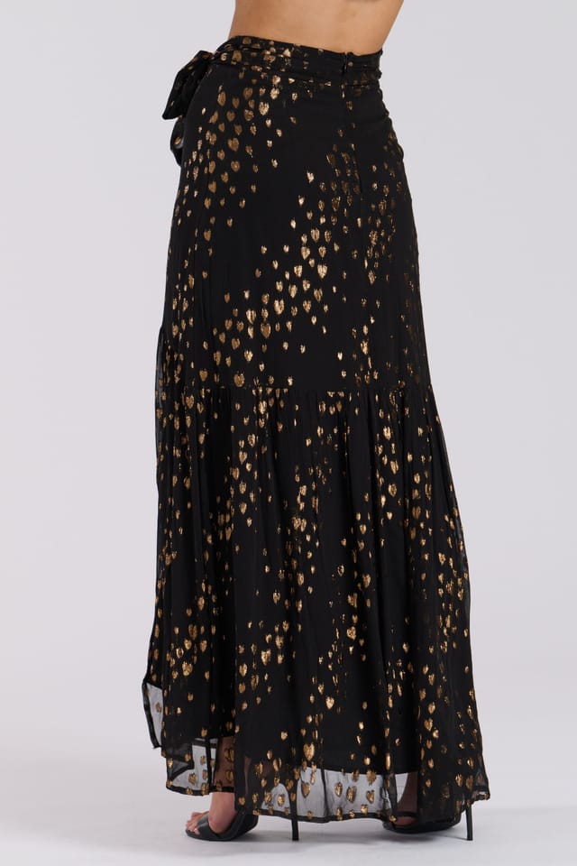 Finding Friday Finding Friday Women's Metallic Jacquard Aline Maxi Skirt With Ruffle Detail in Bronze - 3