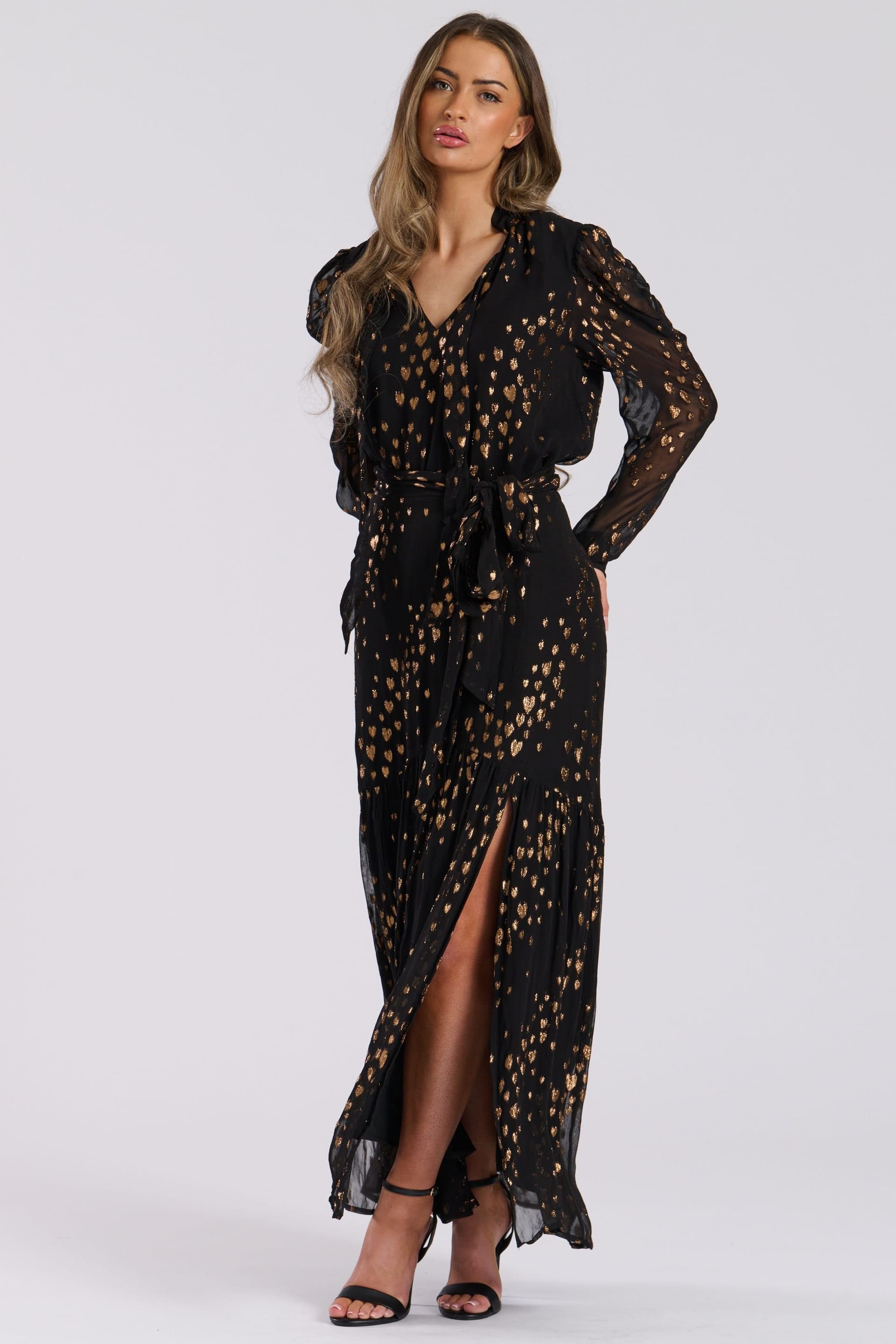 Finding Friday Finding Friday Women's Metallic Jacquard Aline Maxi Skirt With Ruffle Detail in Bronze - 4
