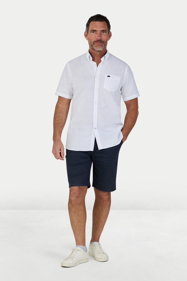 raging bull Raging Bull Men's Short Sleeve Classic Linen Shirt in White - 2