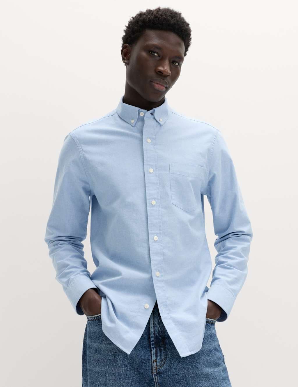 Marks & Spencer M&S Slim Fit Ultimate Cotton Rich Stretch Oxford Shirt Chambray