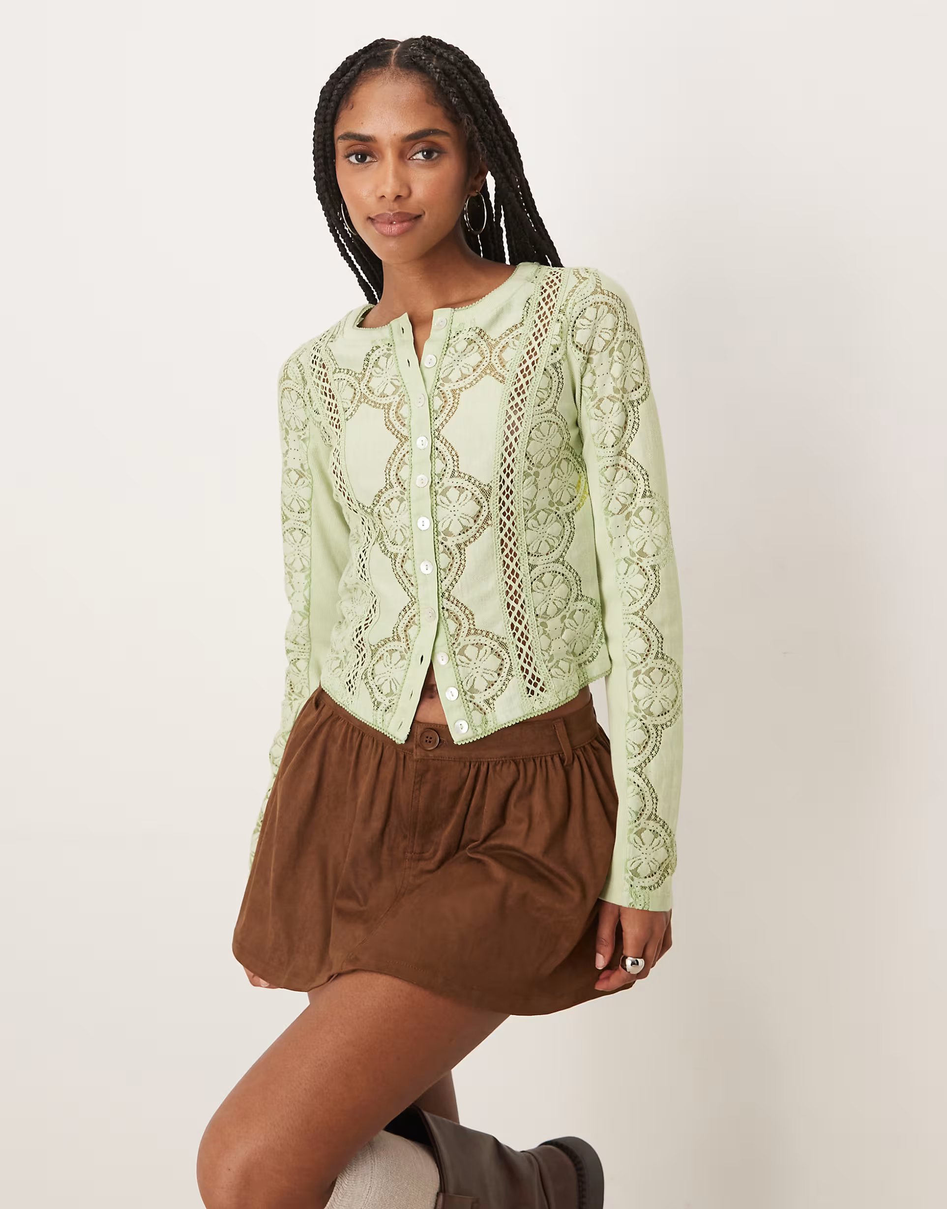 ASOS Free People jae knit long sleeve tee in fresh green - 1