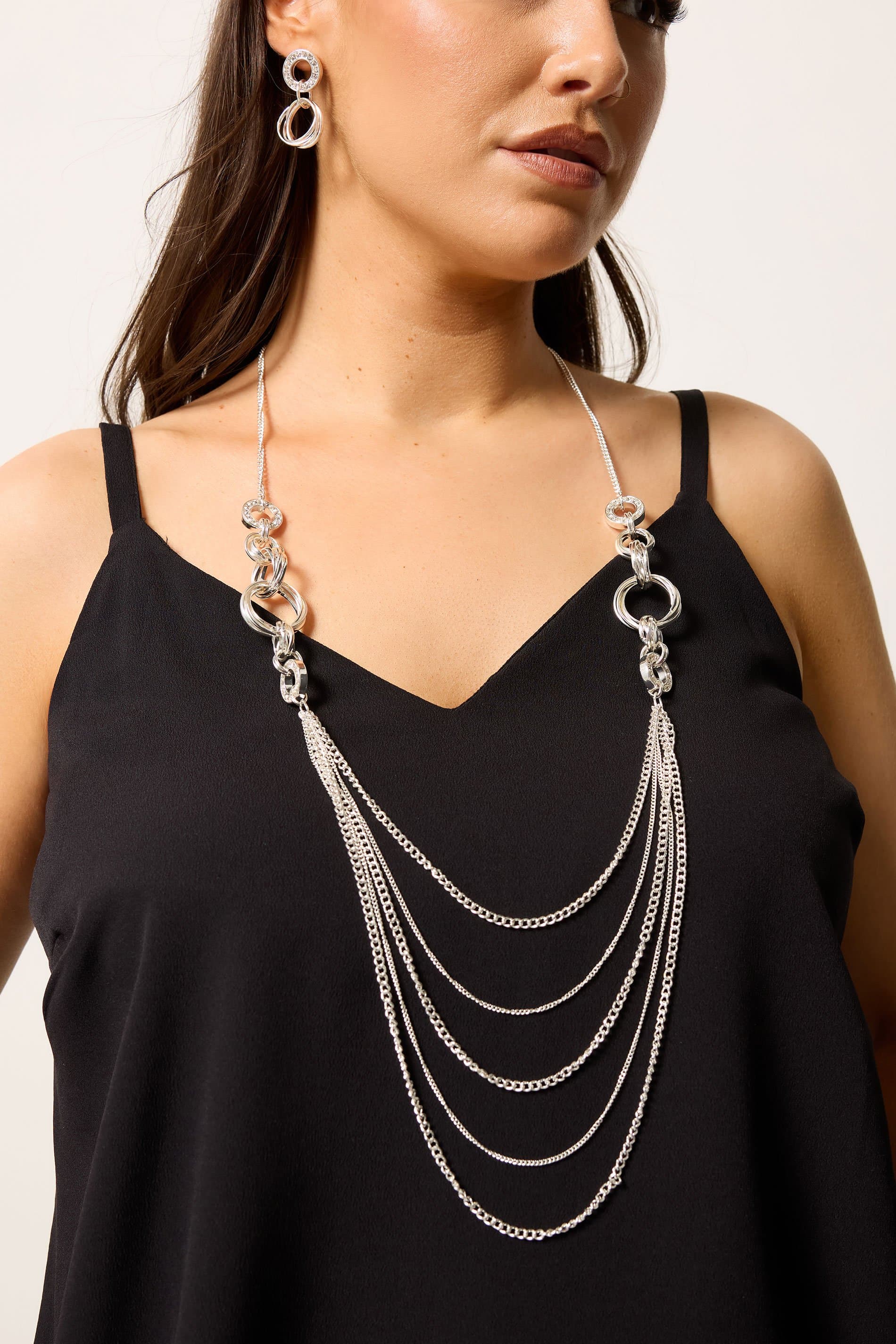 Yours Silver Tone Long Layered Necklace & Earrings Set