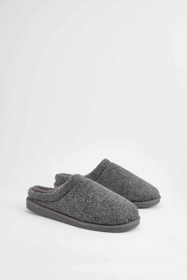 Maine Maine Men's Charcoal Faux Fur Lined Mule Slippers - 2