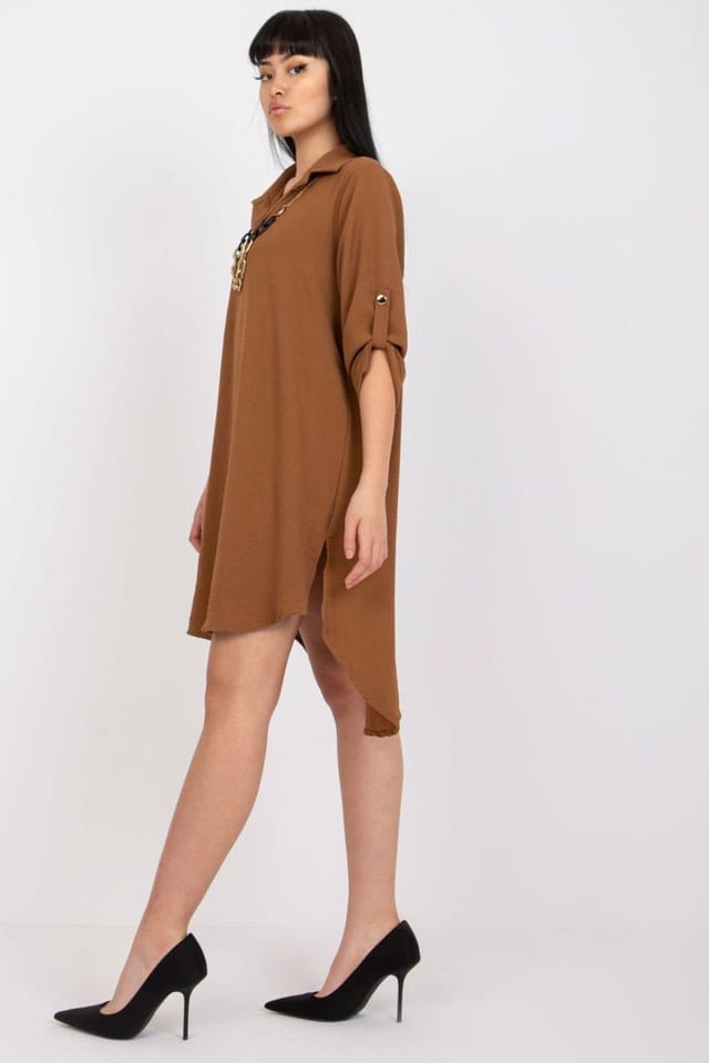 Love Lace Love Lace Women's Asymmetrical Collared Dress with Fold Sleeves in Brown - 2