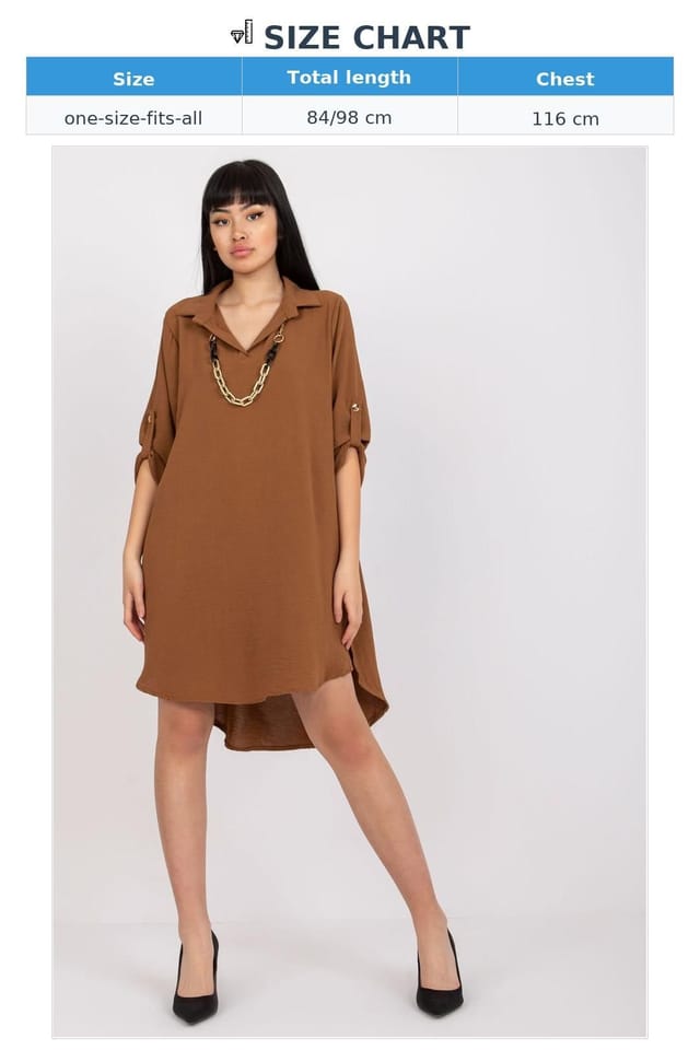 Love Lace Love Lace Women's Asymmetrical Collared Dress with Fold Sleeves in Brown - 3