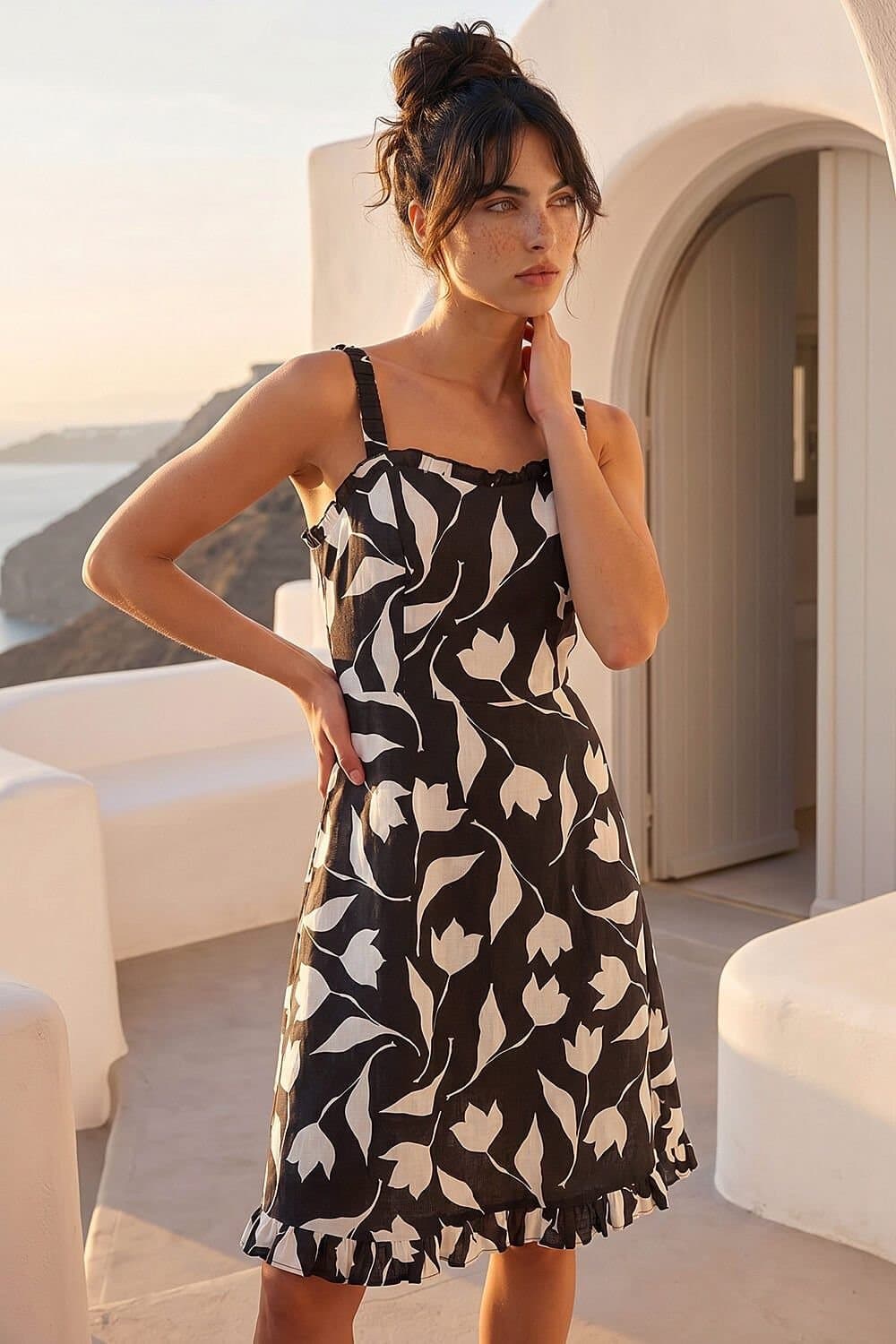 Dusk Dusk Black Floral Frill Hem Dress