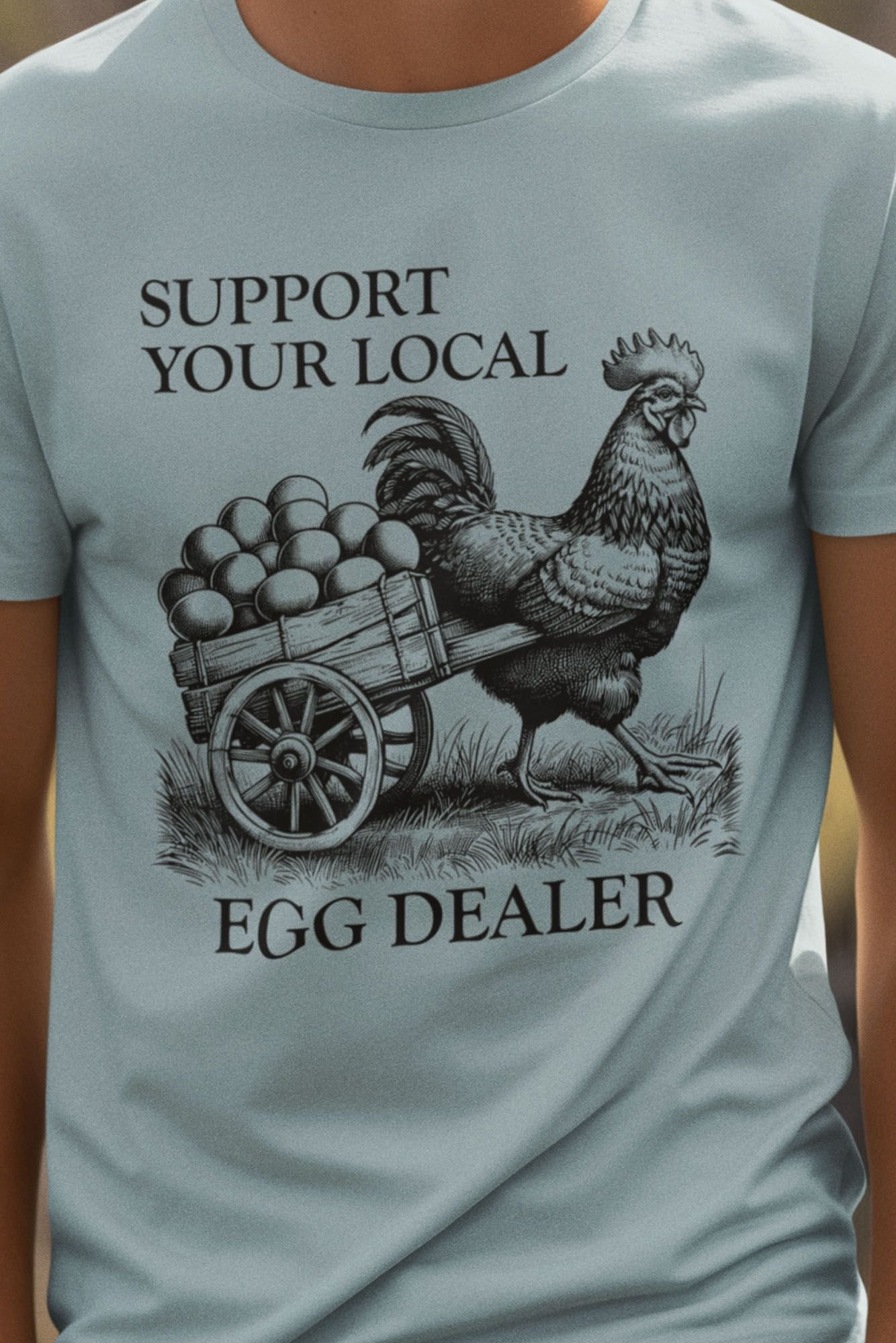 Bad Zebedee Bad Zebedee Men's Support Your Local Egg Dealer Chicken T-Shirt in Light Blue - 2