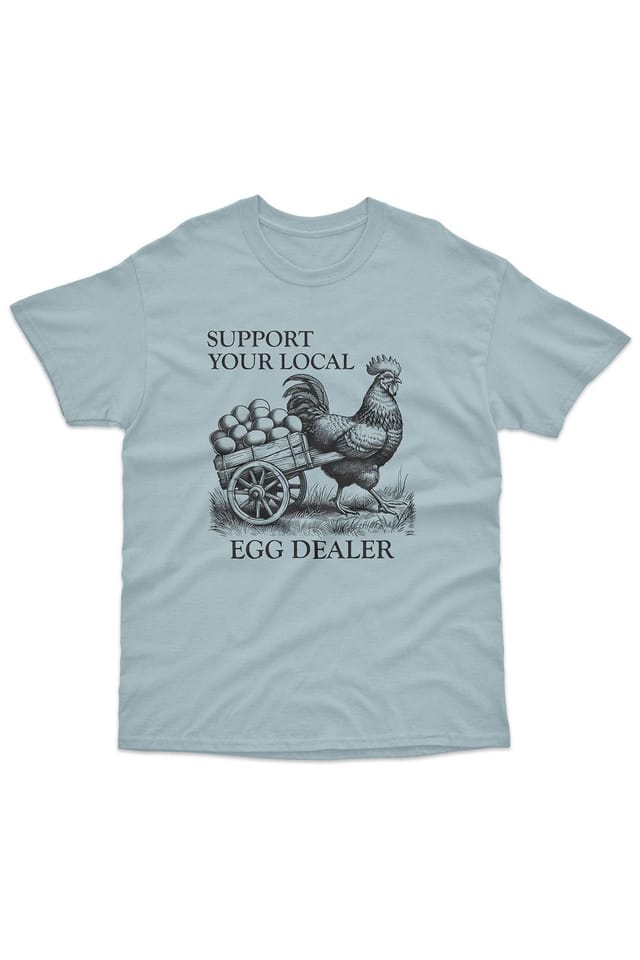 Bad Zebedee Bad Zebedee Men's Support Your Local Egg Dealer Chicken T-Shirt in Light Blue - 3