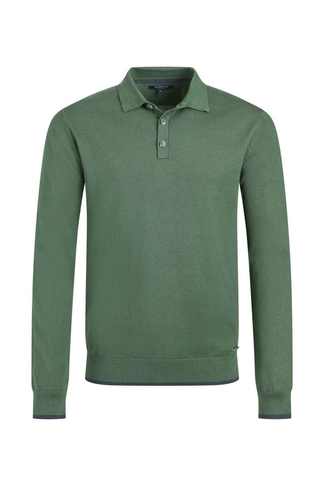 Weird Fish Weird Fish Men's Alden Long Sleeve Knitted Polo in Dark Olive - 2