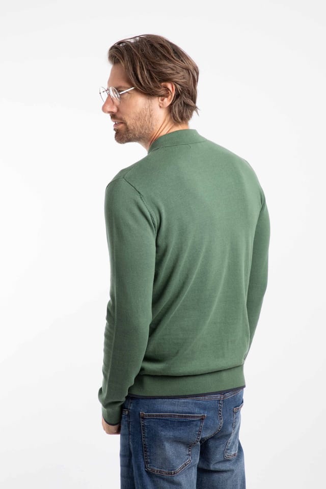 Weird Fish Weird Fish Men's Alden Long Sleeve Knitted Polo in Dark Olive - 3