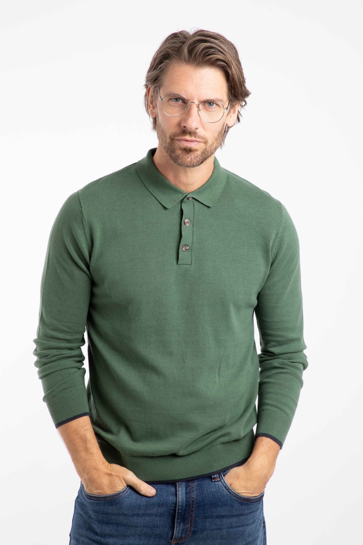 Weird Fish Weird Fish Men's Alden Long Sleeve Knitted Polo in Dark Olive - 4