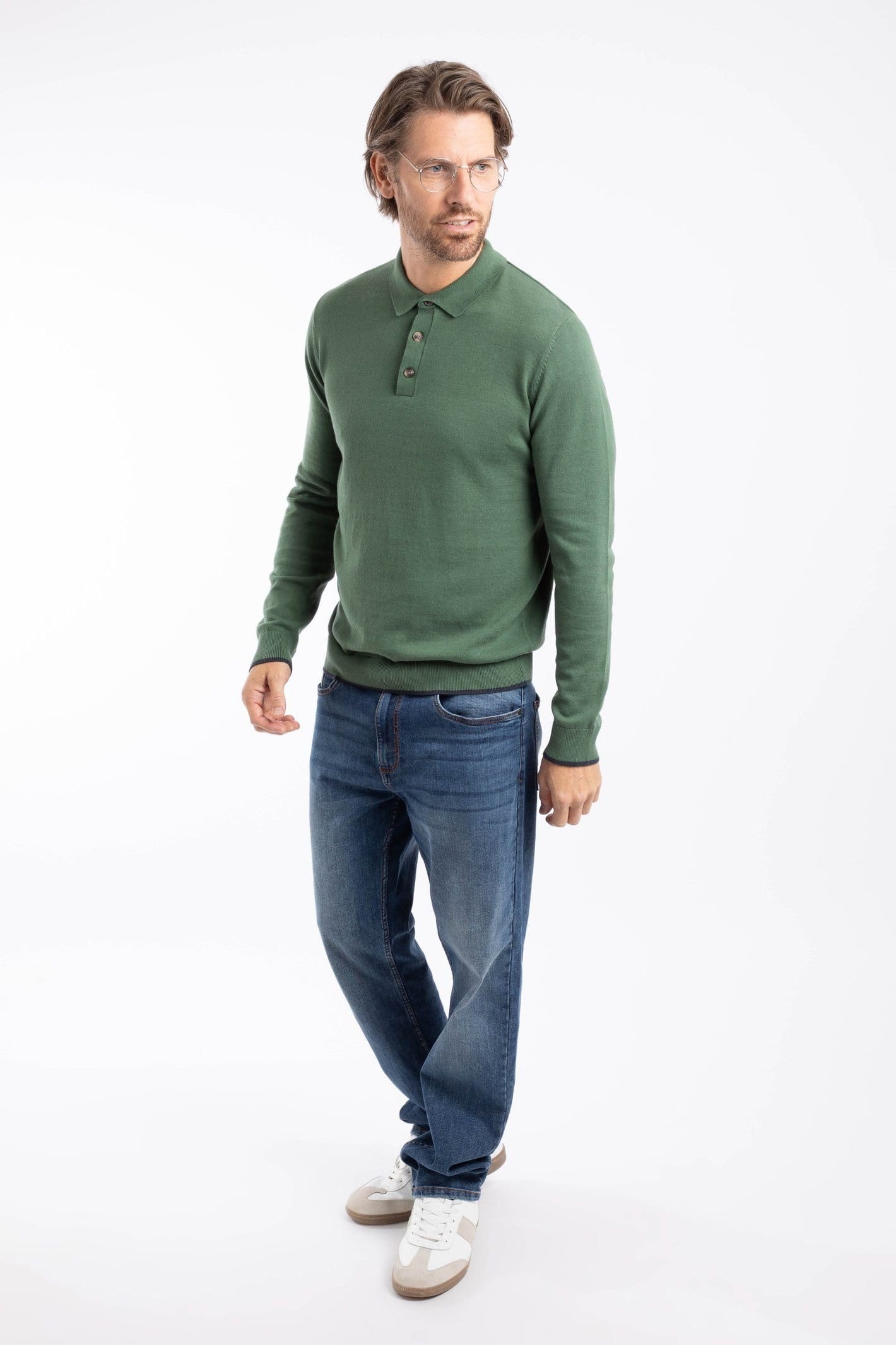 Weird Fish Weird Fish Men's Alden Long Sleeve Knitted Polo in Dark Olive - 4