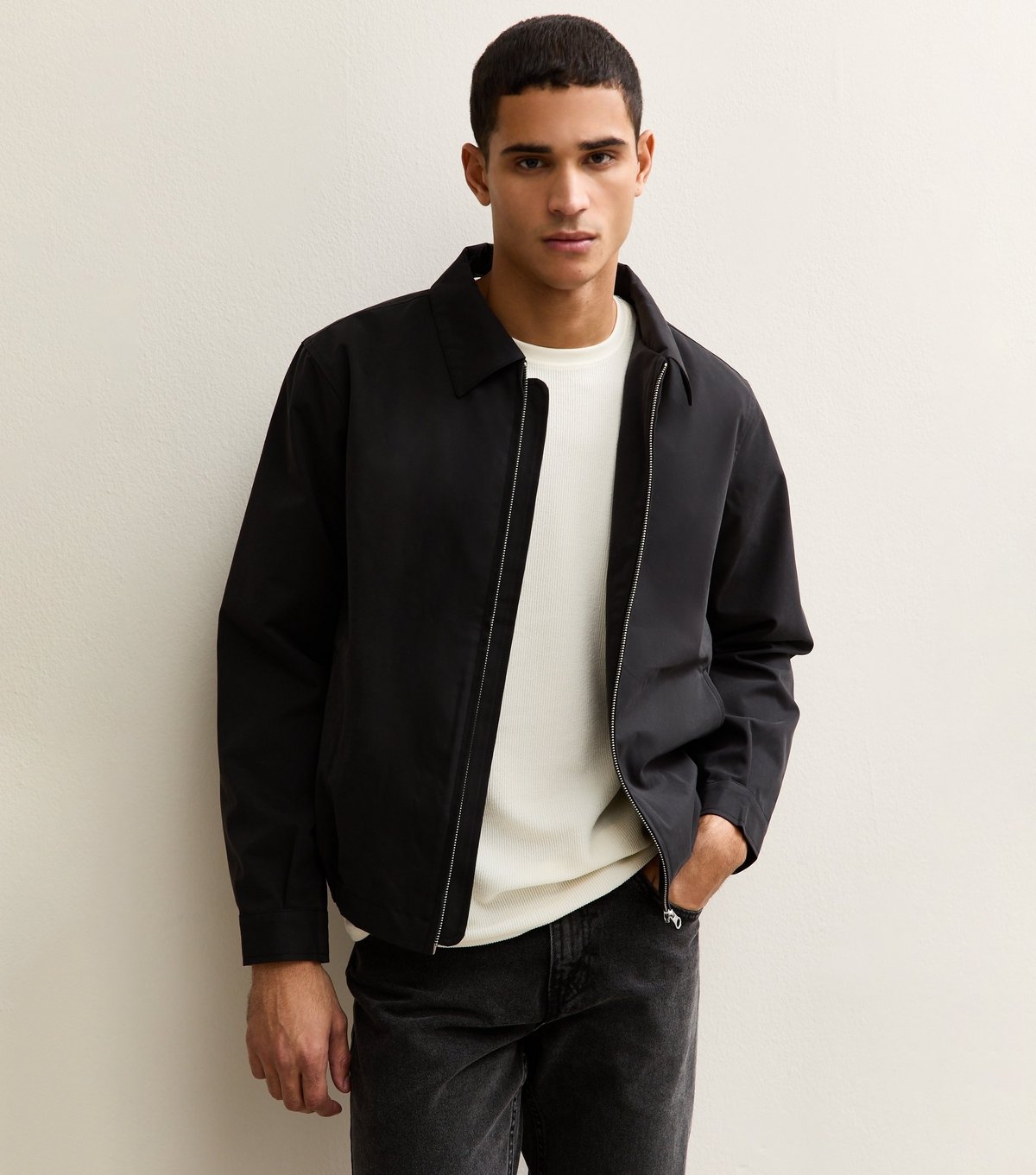 New Look Men's Black Regular Zip Up Collared Jacket New Look - 3