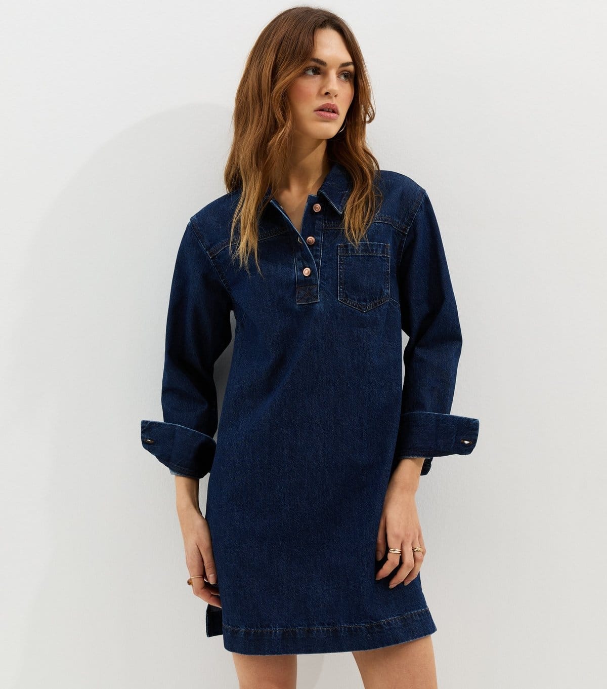 New Look Women's Blue Denim Long Sleeve Mini Shirt Dress New Look - 1