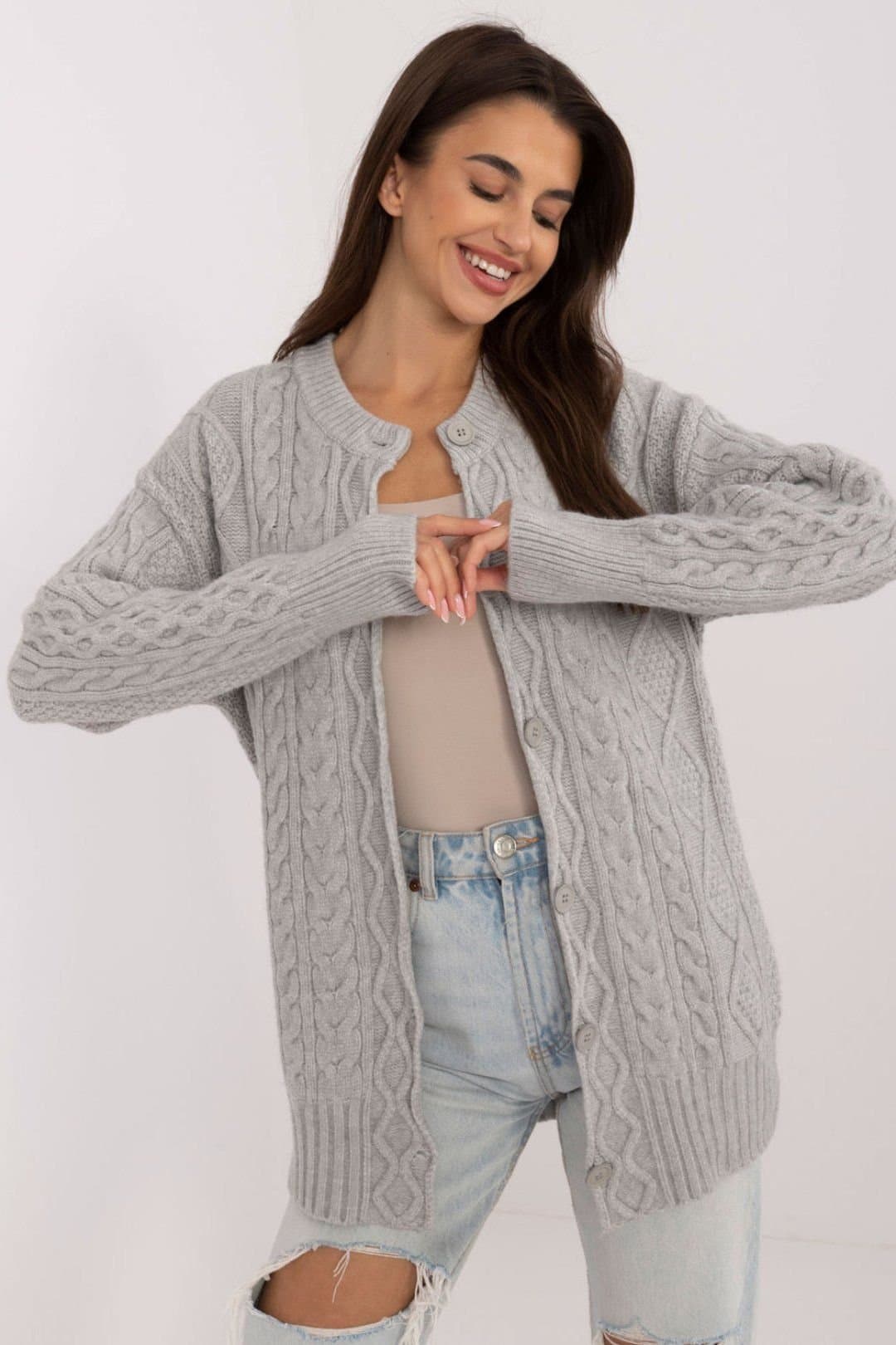 Love Lace Love Lace Grey Textured Button Up Cardigan Sweater