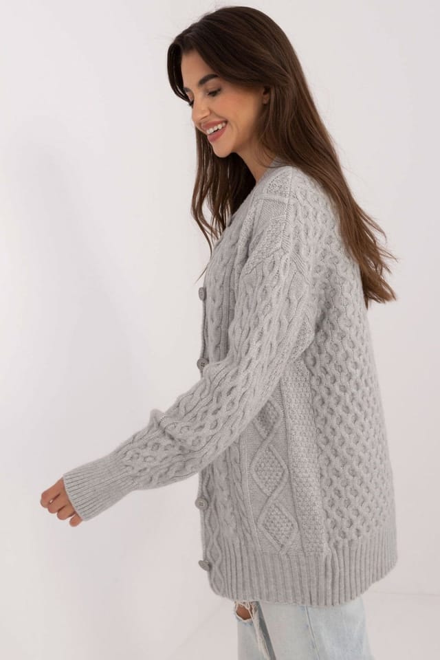Love Lace Love Lace Women's Textured Button Up Casual Cardigan Sweater in Grey - 2