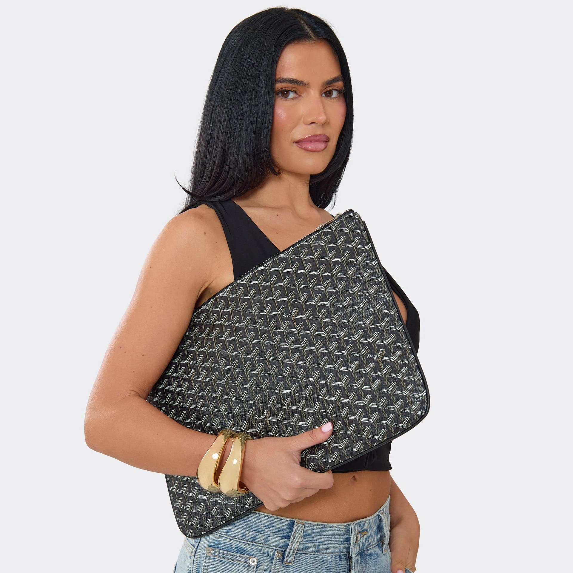EGO Charge Pattern Logo Detail Laptop Cover In Black Faux Leather, Women's Size UK 0