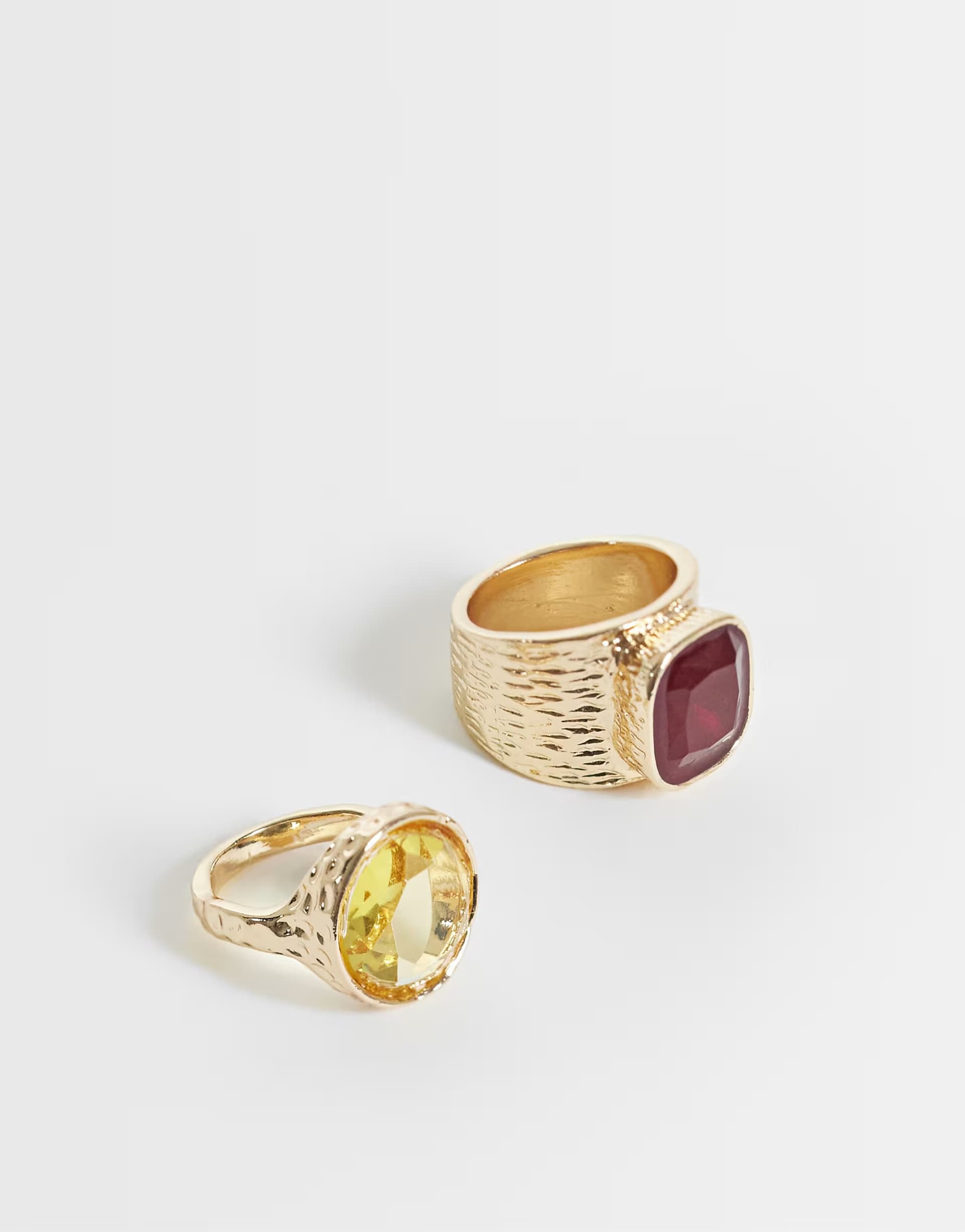 ASOS Reclaimed Vintage gold hammered two pack of stone set rings