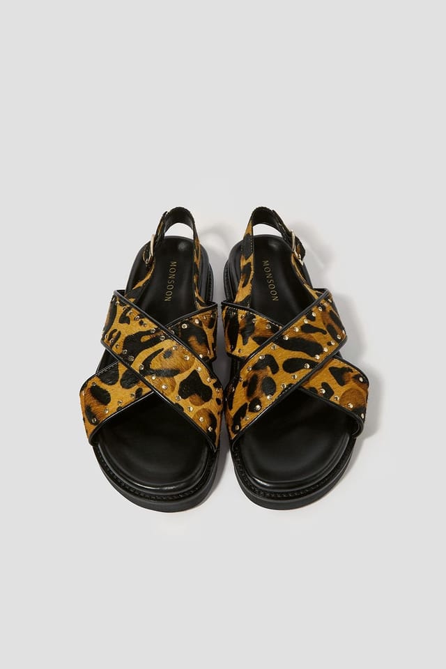Monsoon Monsoon Women's Suki Stud Leopard Print Sandals Natural - 2