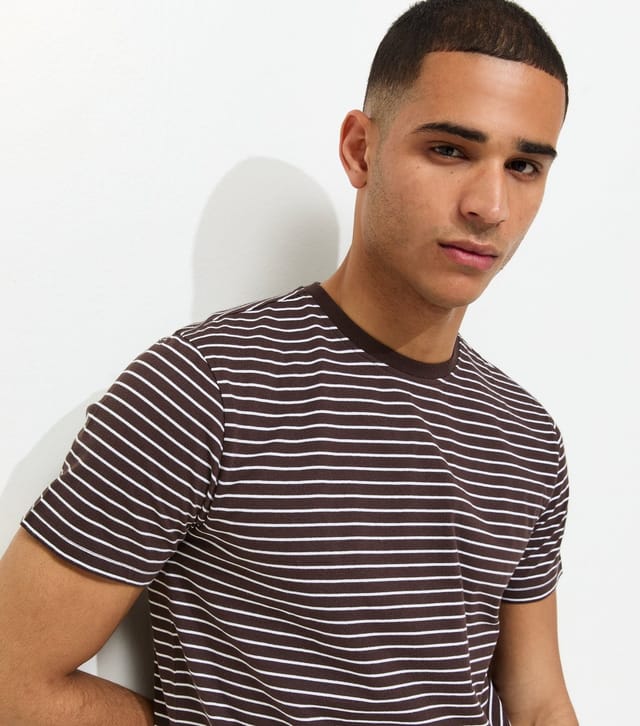 New Look Men's Brown Regular Short Sleeve Striped T-Shirt New Look - 2