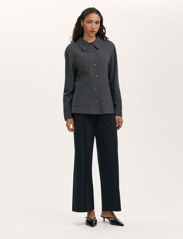 Finery London Finery London Women's Agness Ponte Jersey Collared Jacket in Dark Grey - 2
