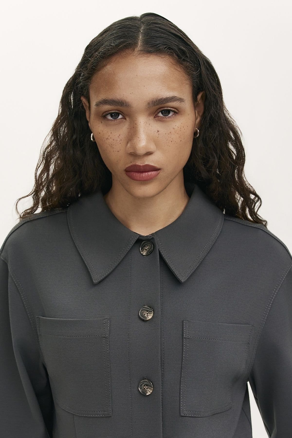 Finery London Finery London Women's Agness Ponte Jersey Collared Jacket in Dark Grey - 4