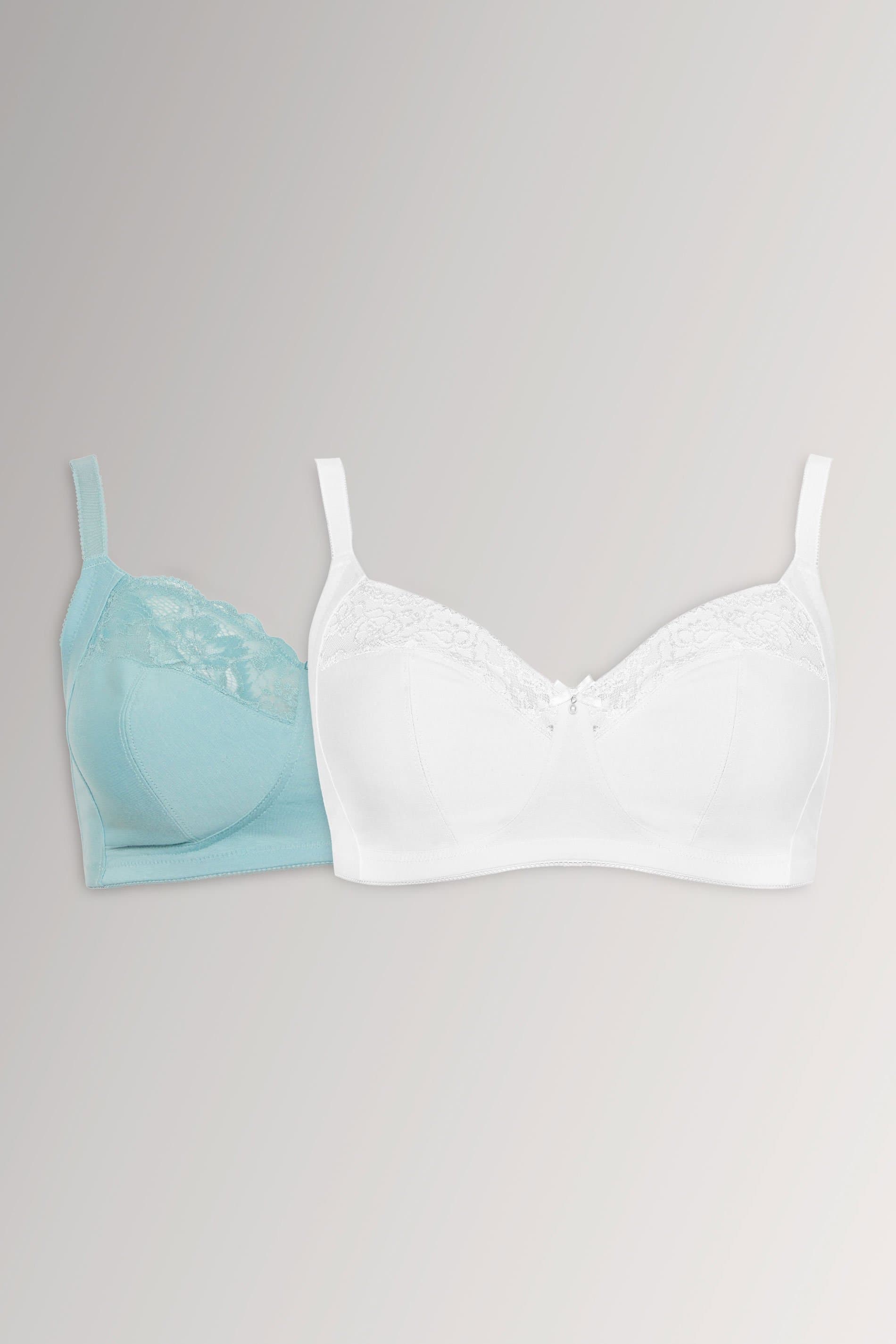 Yours Fuller Bust Lingerie Yourset 2 Pack Plus Size Blue Cotton Lace Trim Nonpadded Nonwired Bralette