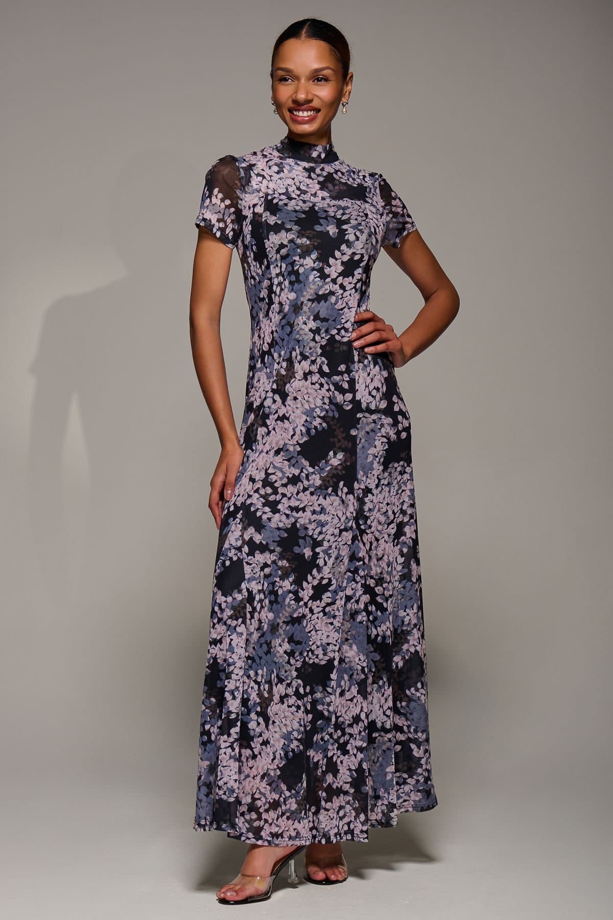 Jolie Moi Jolie Moi Women's Turtle Neckline Mesh Maxi Dress