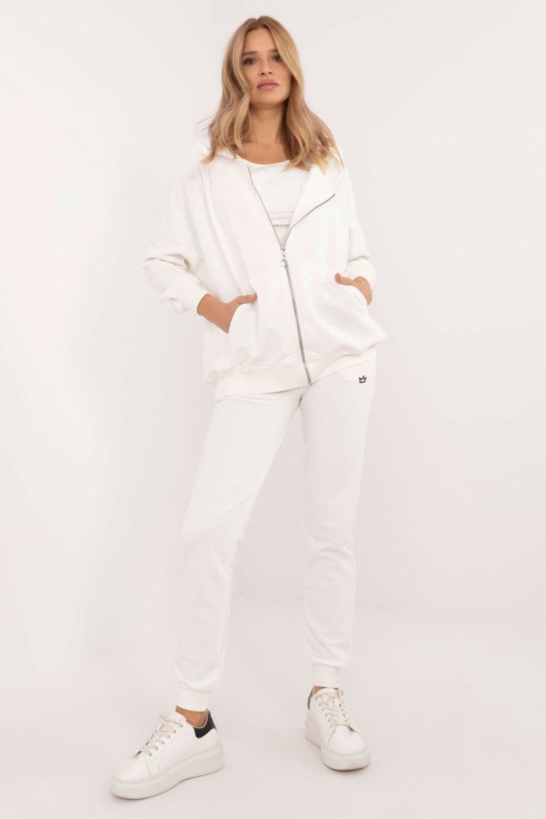 Love Lace Love Lace Women's Cotton Polyester Zip Hoodie Sweatpants Set in White