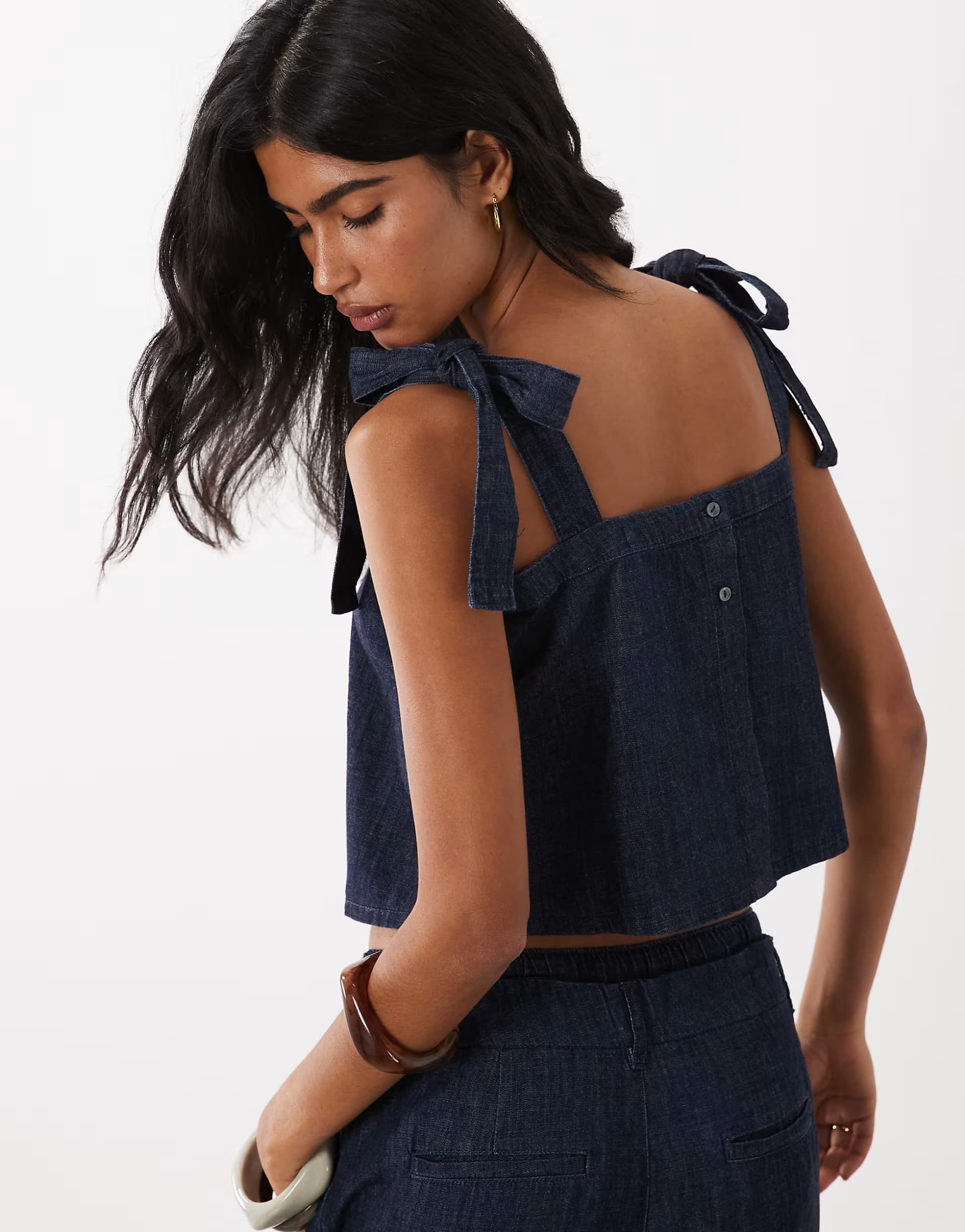 ASOS Mango Calonge sqaure neck denim tie detail cami top co-ord in indigo 