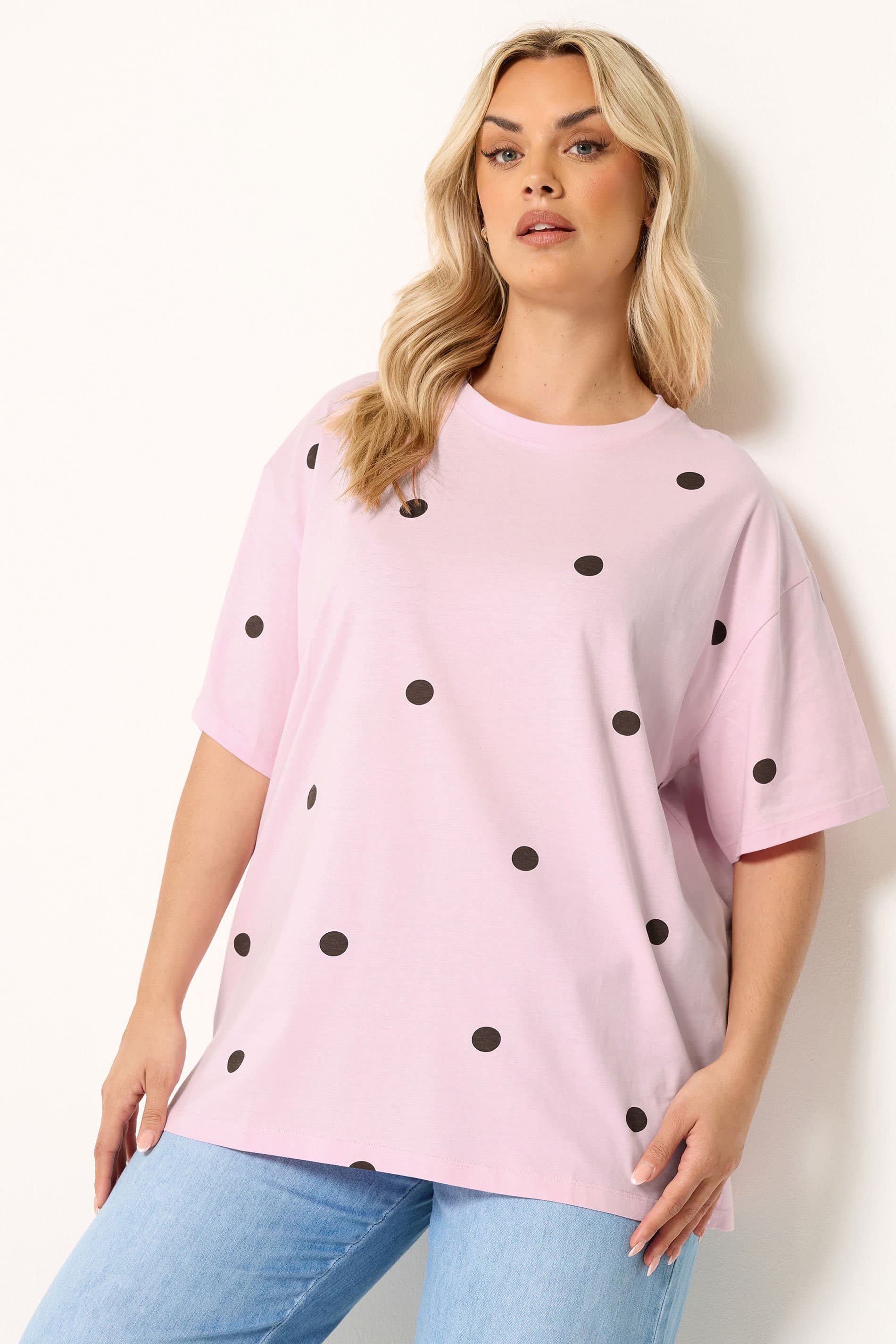 Yours Plus Size Pink Spot Oversized Tshirt