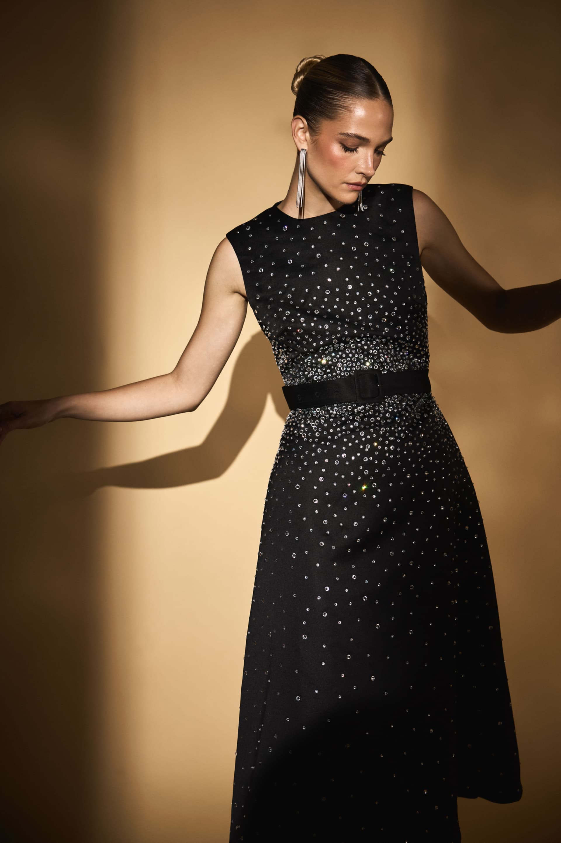 Coast Coast Women's Hotfix Diamante Full Skirted Midi Dress in Black