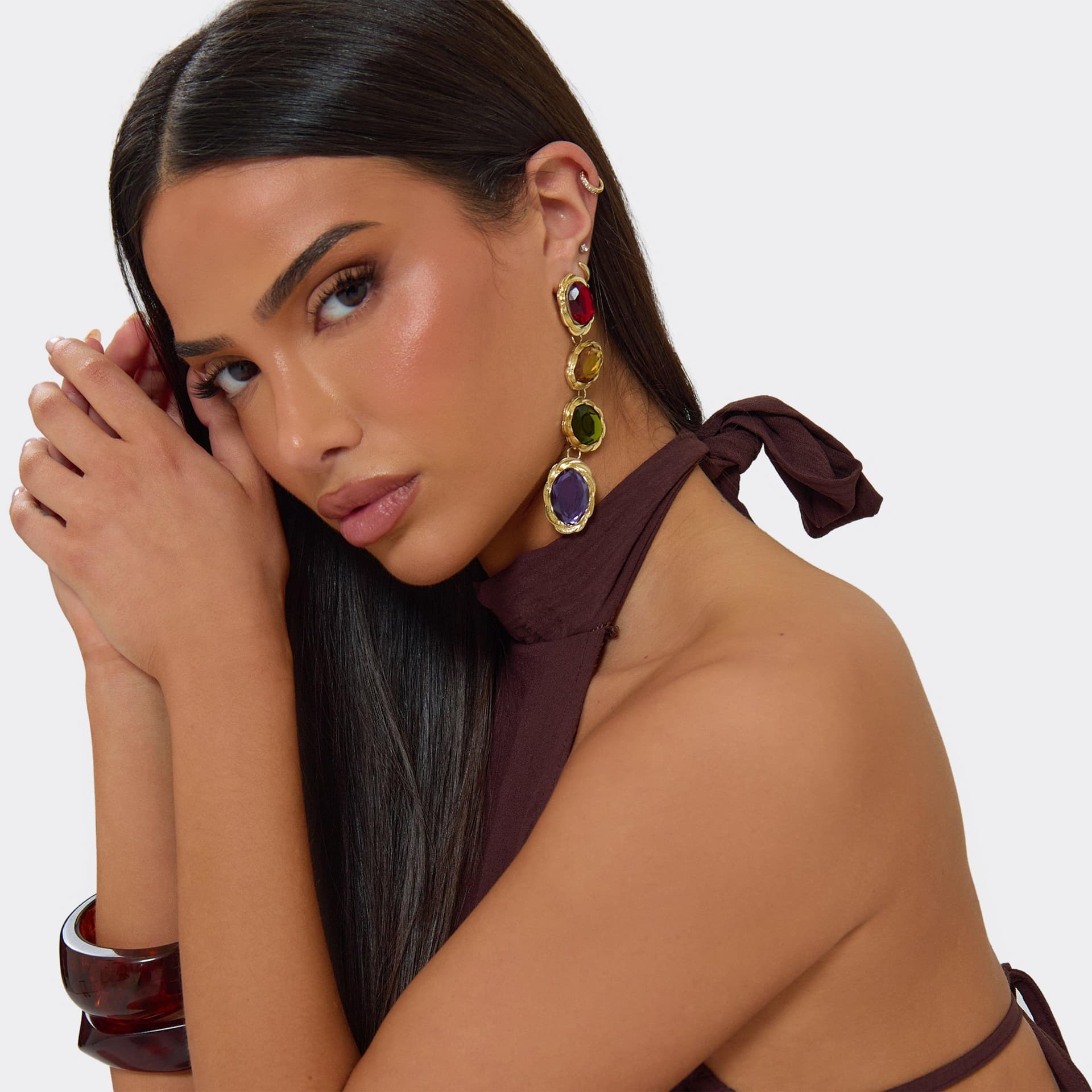 EGO EGO Multi Gem Detail Drop Earrings In Gold